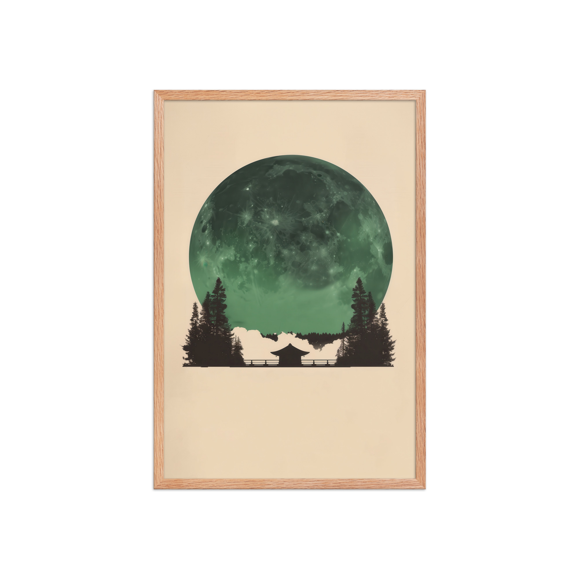 Emerald Moon Temple — Japandi Silhouette Wall Art — Framed Poster - Image 15