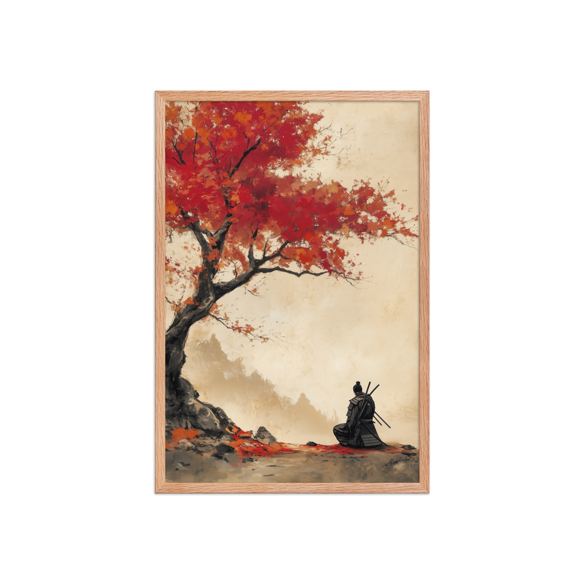Autumn Warrior – Samurai Beneath Crimson Maple Leaves Wall Decor – Framed Poster - Image 11