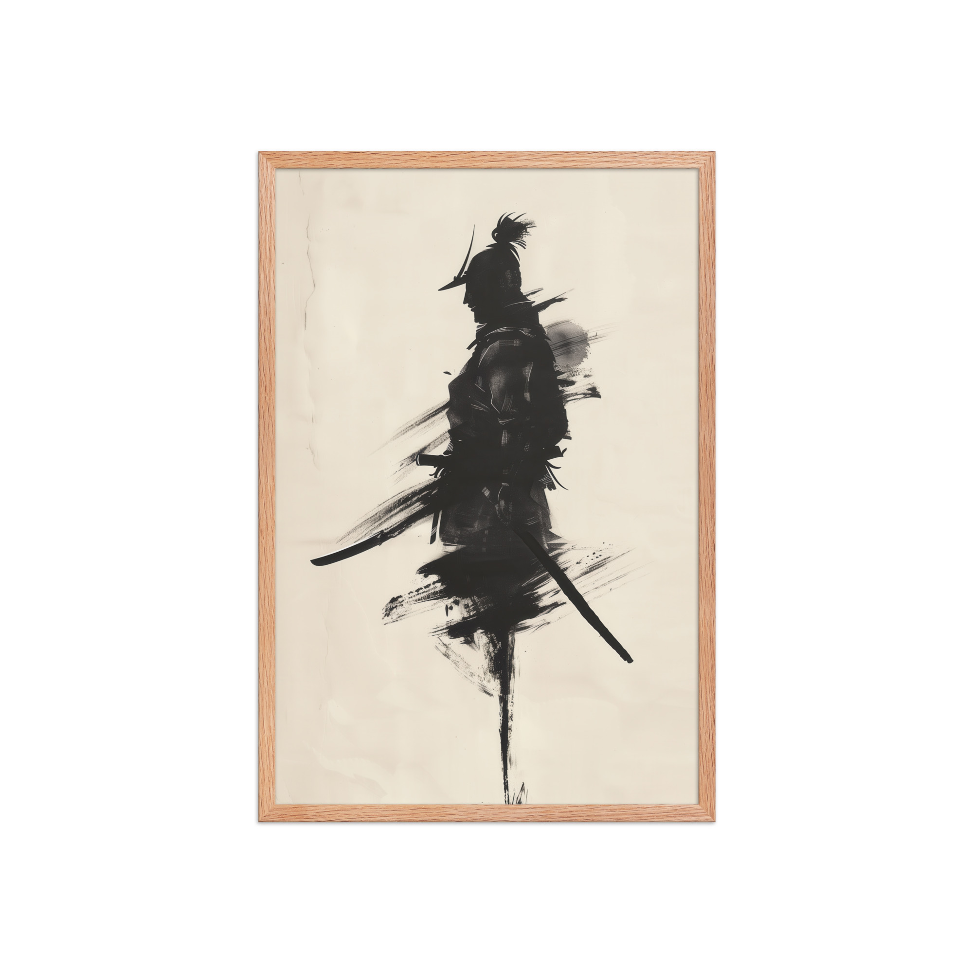 Shadowed Warrior – Sumi-e Silhouette of a Lone Samurai Wall Decor – Framed Poster - Image 15