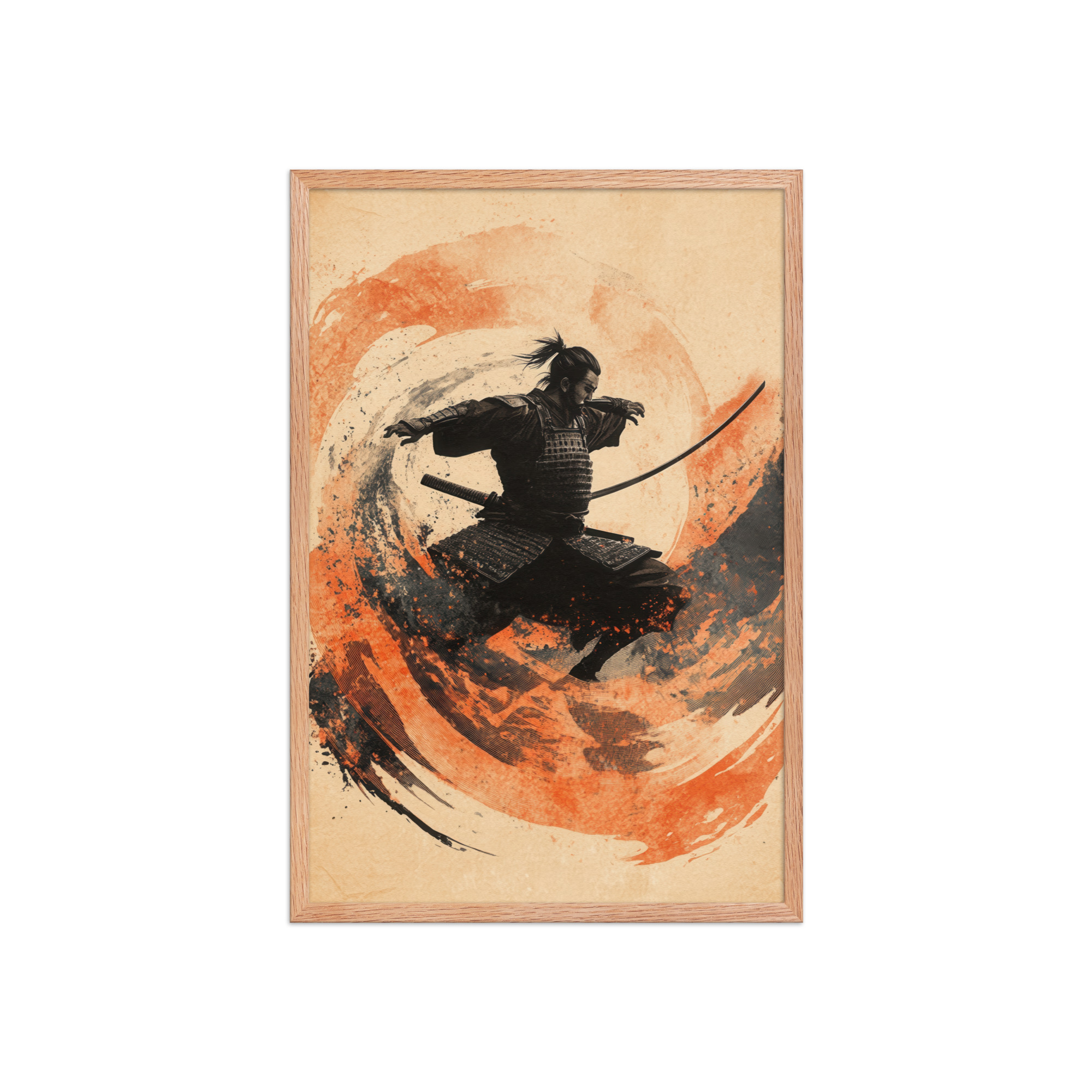 Samurai Swirl – Brush-Stroke Motion and Warrior Focus Wall Decor – Framed Poster - Image 7