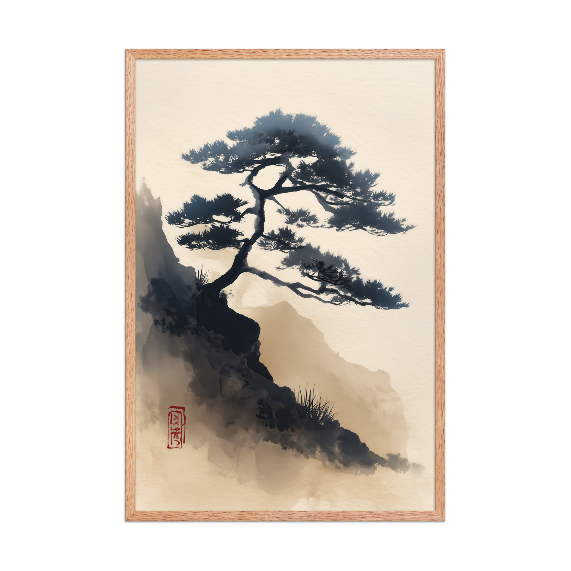 Mountain Pine in Soft Ink — Sumi-e Japanese Landscape Wall Decor — Framed Poster - Image 14