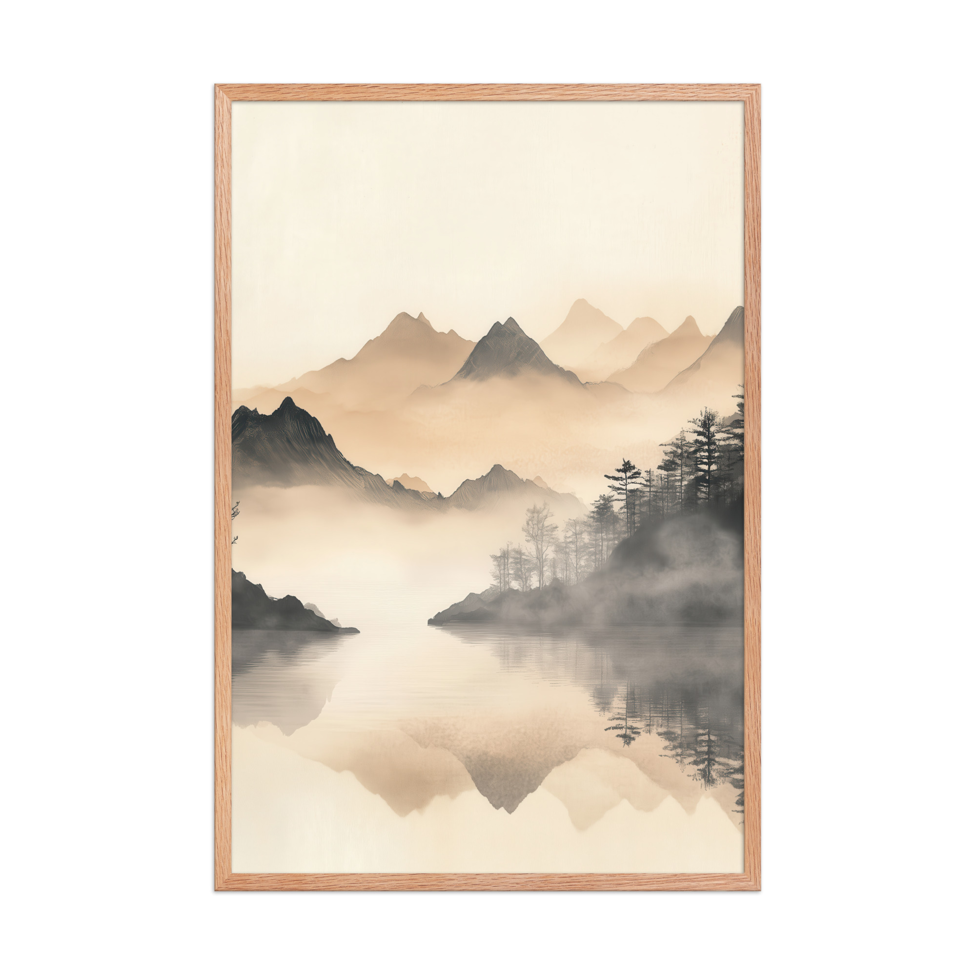 Misty Mountain Reflection — Japandi Lake Landscape Wall Decor — Framed Poster - Image 14