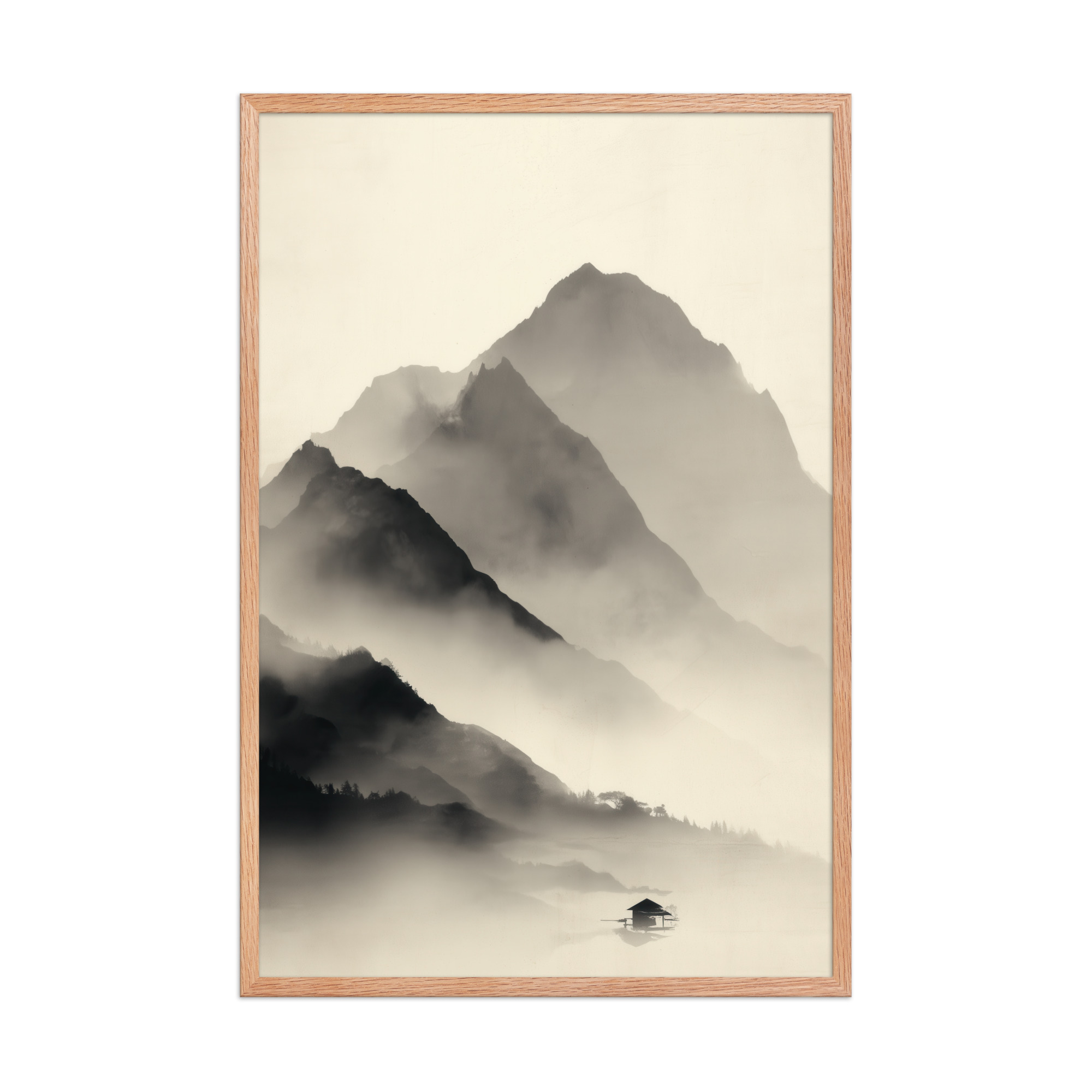 Misty Mountain Layers — Neutral Japandi Landscape Wall Art — Framed Poster - Image 14