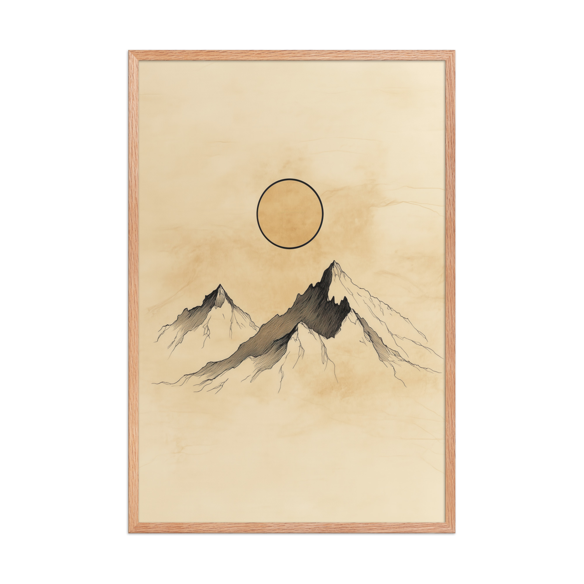 Twin Peaks and Silent Sun — Minimal Ink Mountain Study Landscape Art — Framed Poster - Image 14