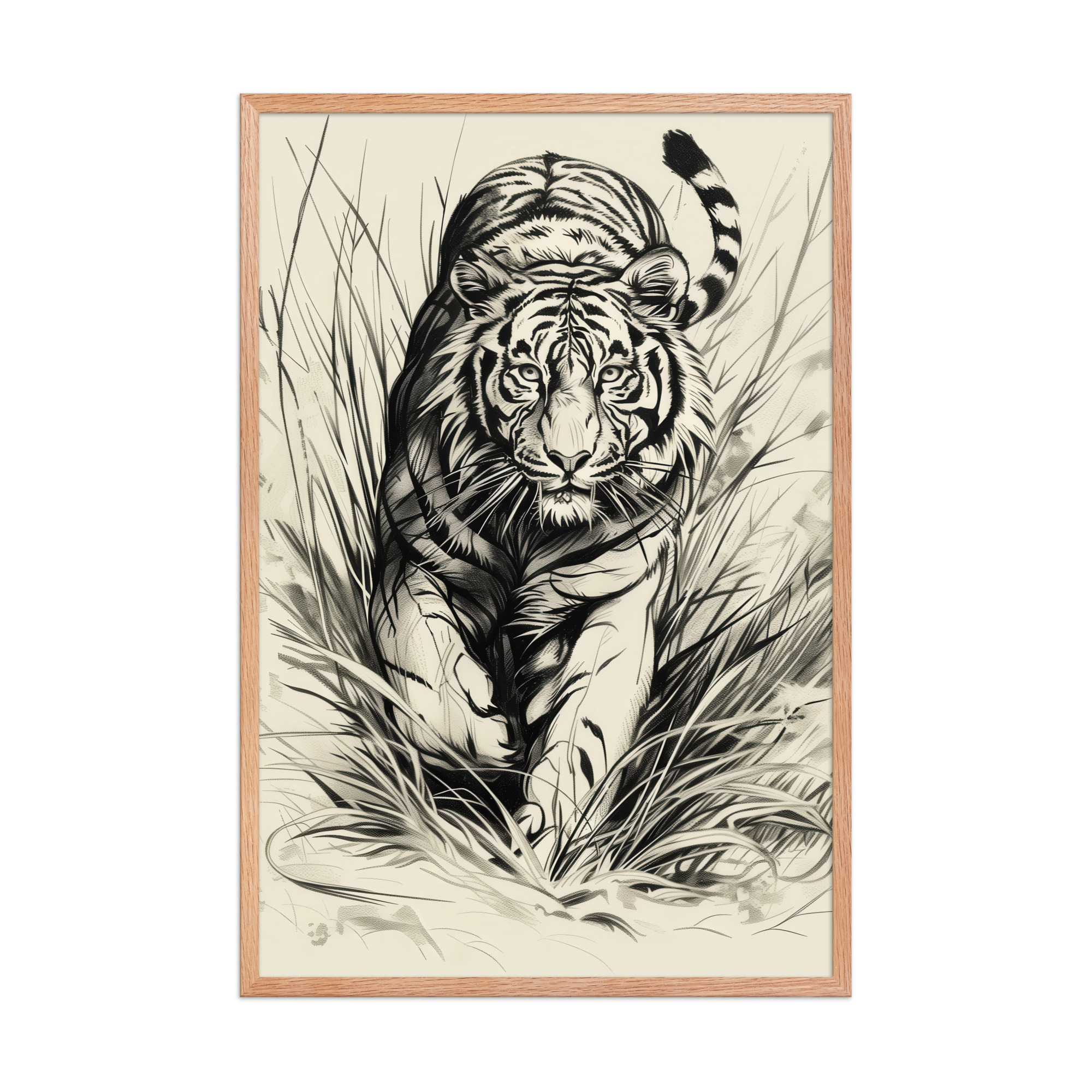 Tiger in Brush — Monochrome Ink Bengal Tiger Wall Art — Framed Poster - Image 8