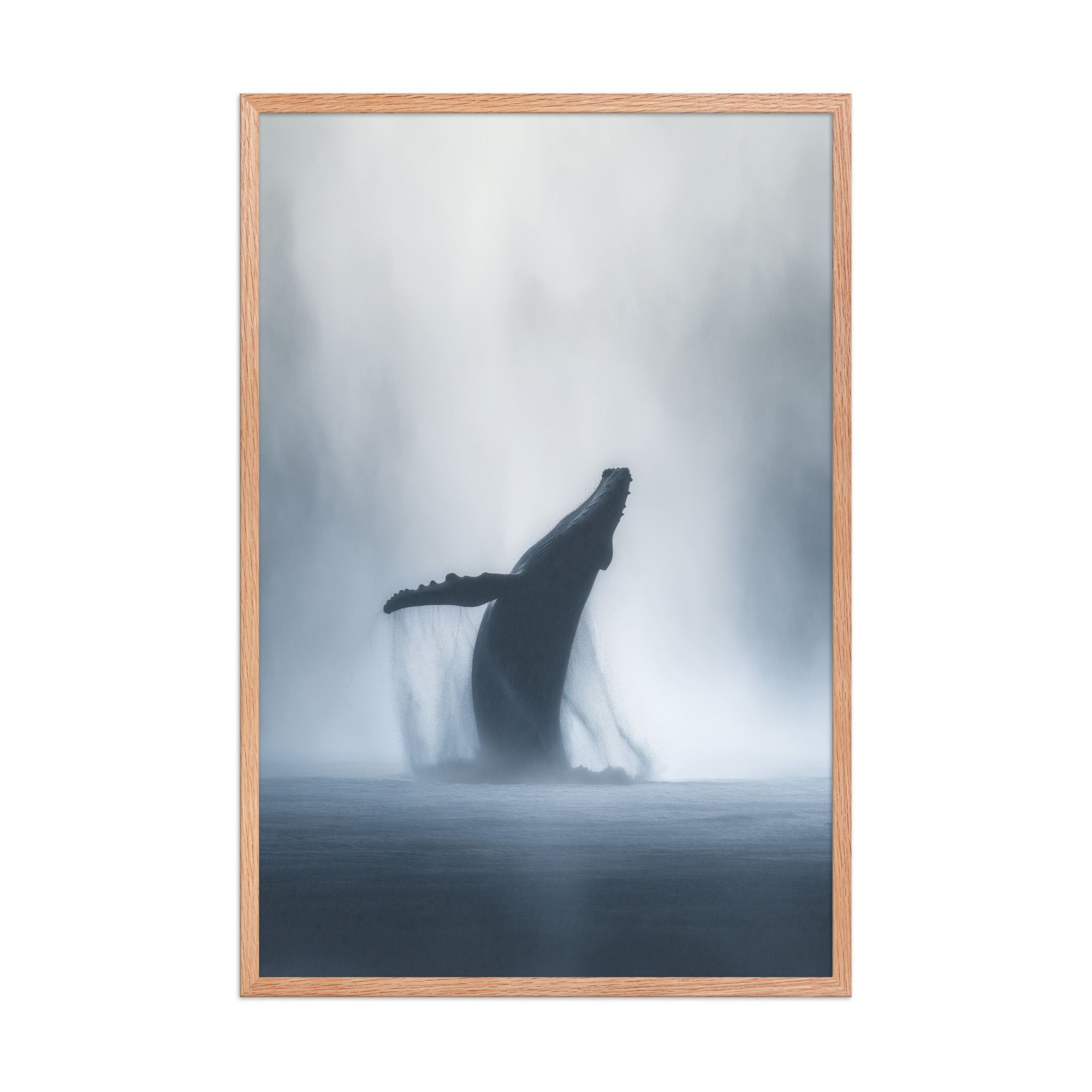 Whale in the Mist — Humpback Breach in Foggy Seascape Wall Decor — Framed Poster - Image 16