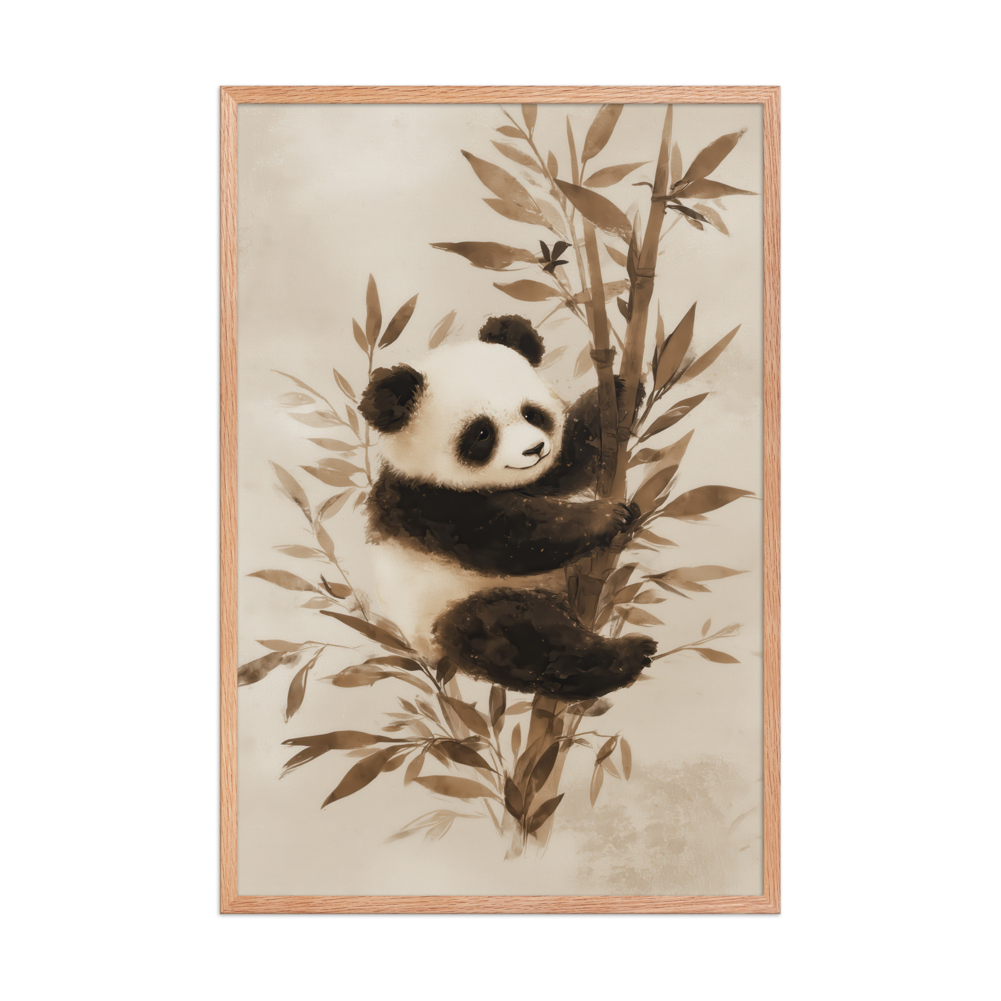 Sepia Panda Serenity — Soft Watercolor Black/White Panda Wall Art — Framed Poster - Image 10