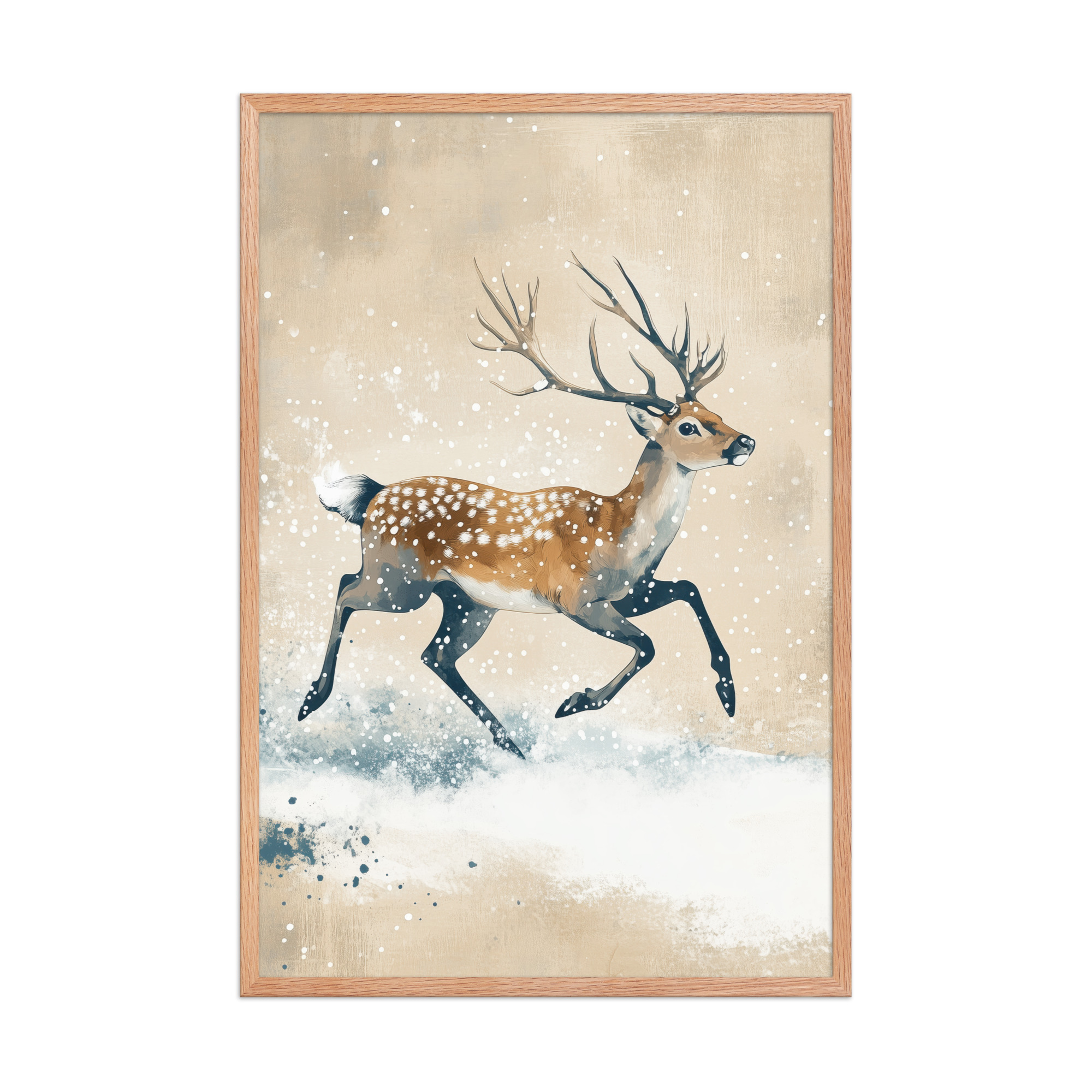 Running Deer in Winter Snow — Modern Wildlife Wall Art — Framed Poster - Image 16