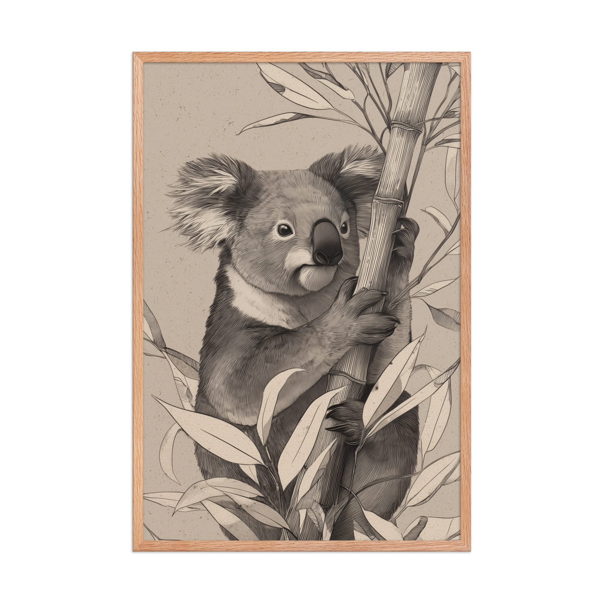 Koala Bamboo II — Detailed Koala Illustration with Bamboo Leaves Wall Decor — Framed Poster - Image 14