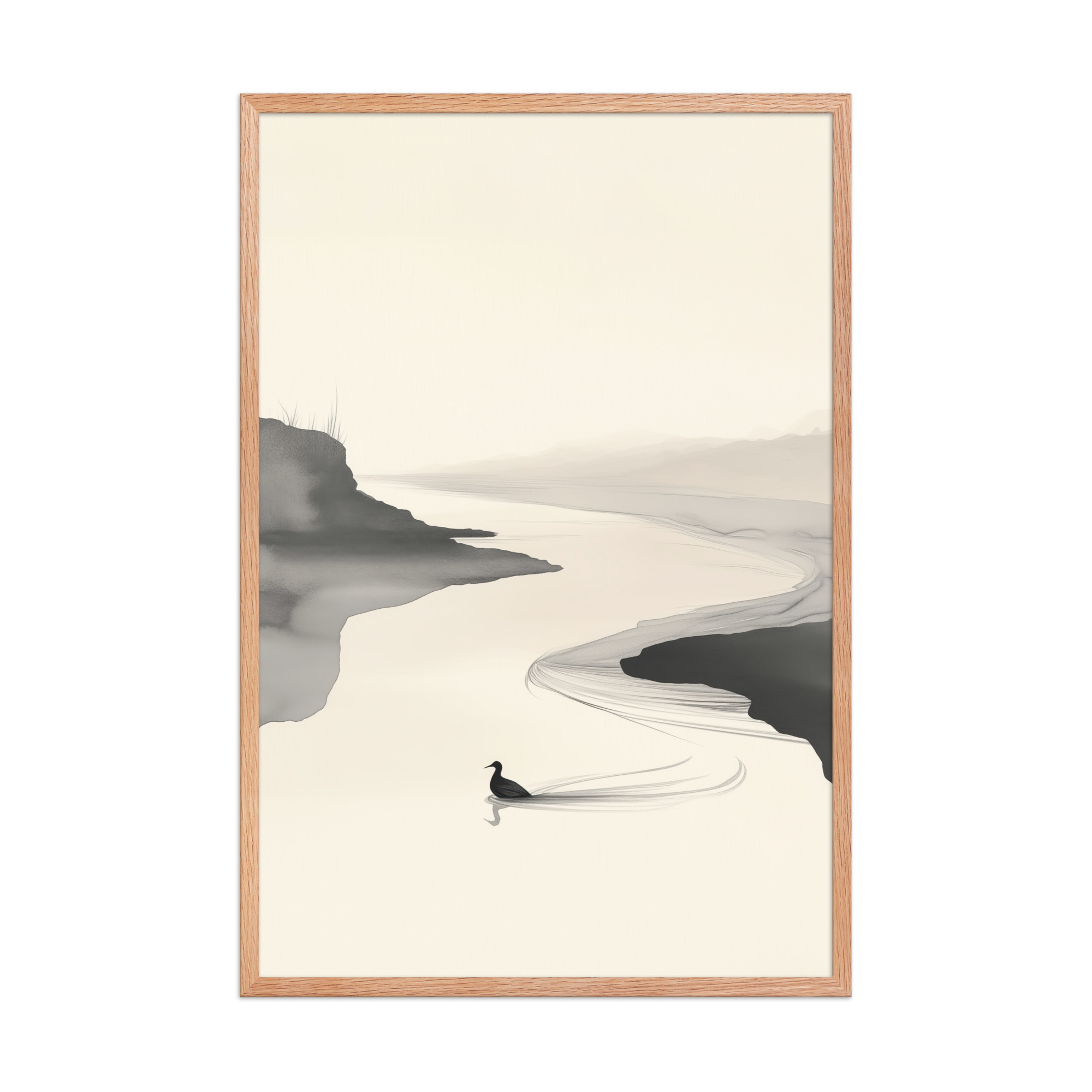 Tranquil River Flow — Minimal Ink Landscape Wall Decor — Framed Poster - Image 16