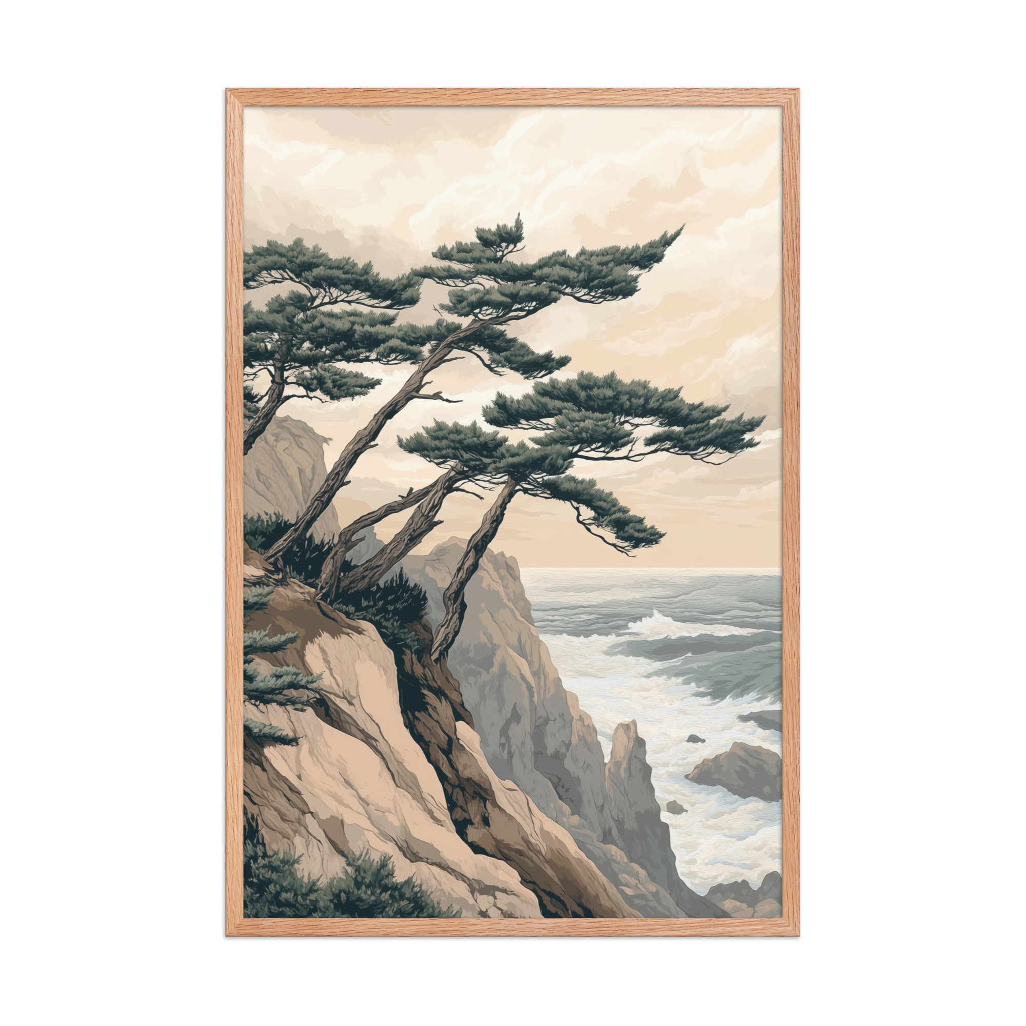 Windswept Pines by the Coast — Japanese Coastal Landscape Wall Decor — Framed Poster - Image 10