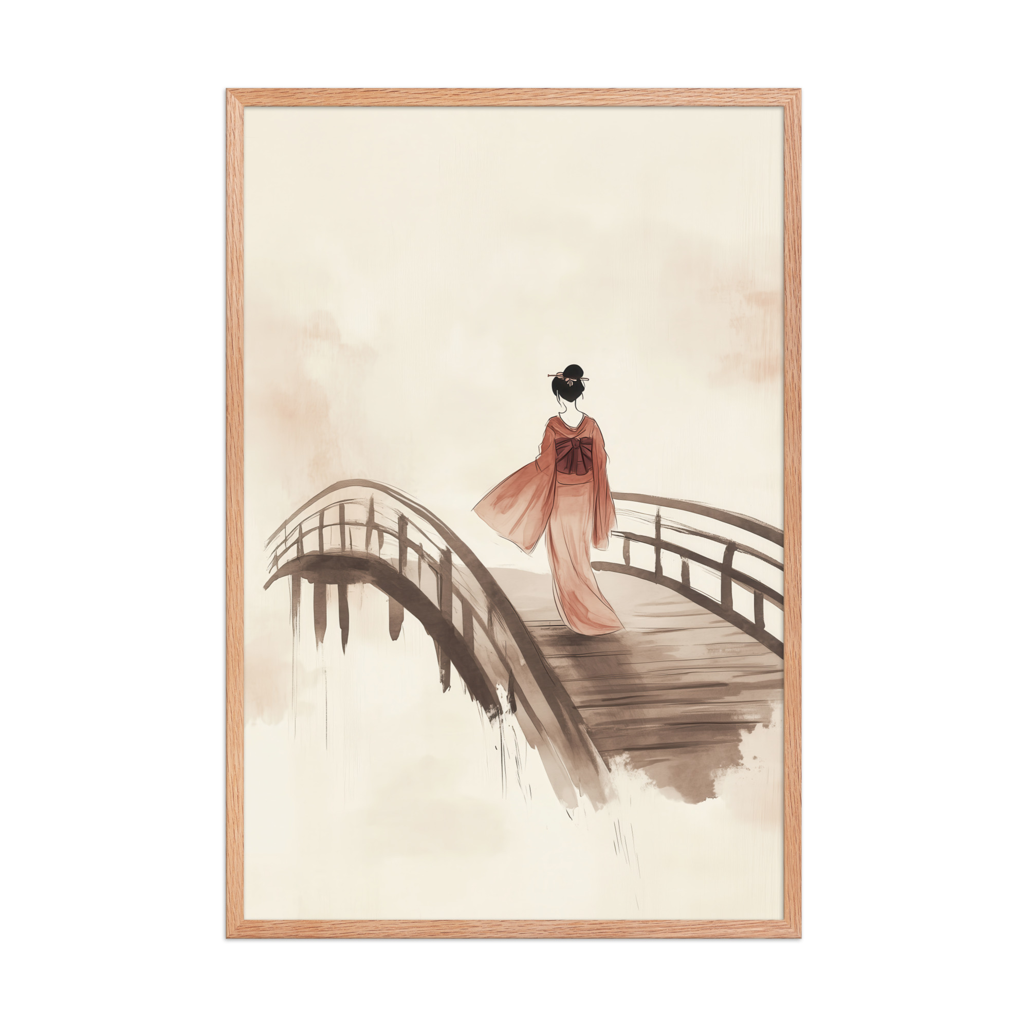 Geisha Bridge — Watercolor Japanese Bridge Wall Art — Framed Poster - Image 10