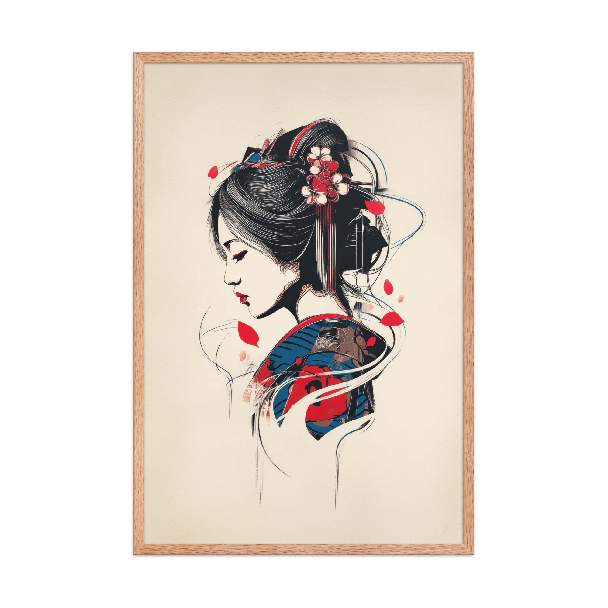 Petals of Silence — Ukiyo-e Inspired Geisha Illustration Wall Art — Framed Poster - Image 16