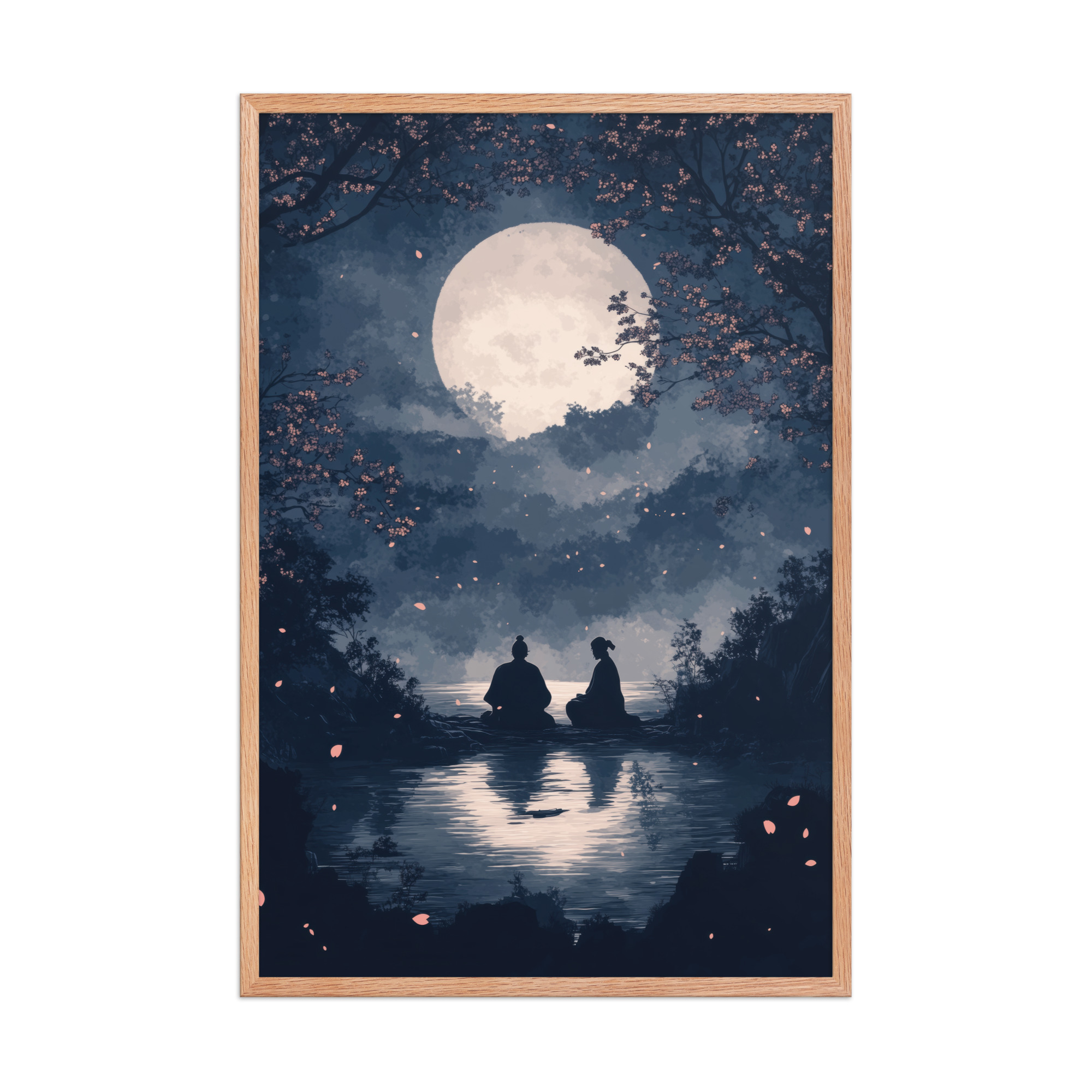 Midnight Reflections — Moonlit Lake Sakura Wall Art — Framed Poster - Image 14