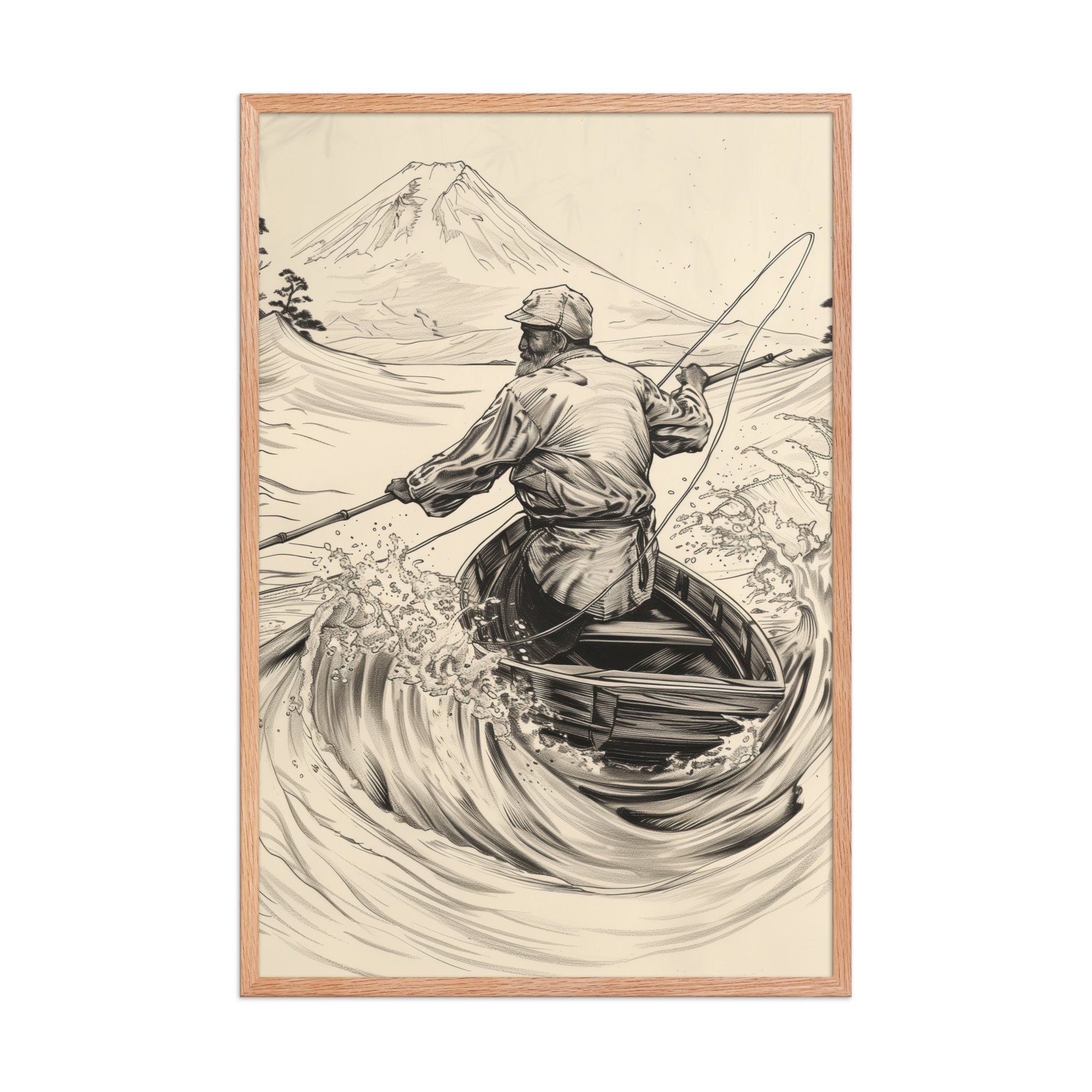 Fisherman of Mount Fuji — Japanese Woodblock Style Wall Art — Framed Poster - Image 14