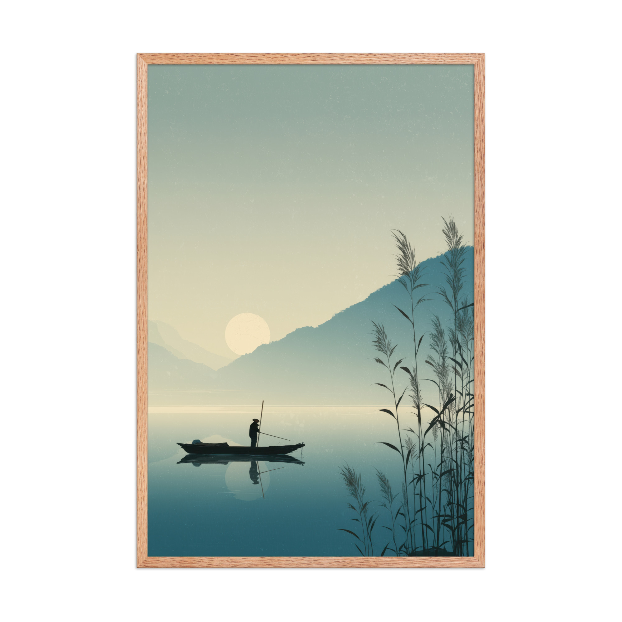 Twilight Fisherman — Zen Lake Landscape Wall Art — Framed Poster - Image 10