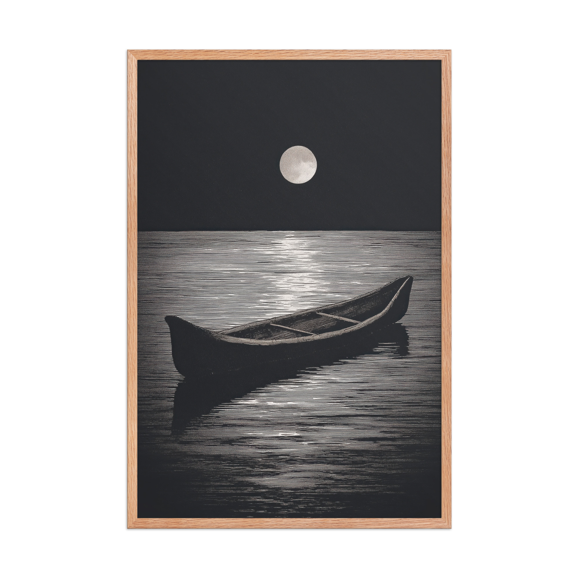 Moonlit Canoe II — Minimal Silver Moon Night Wall Art — Framed Poster - Image 16