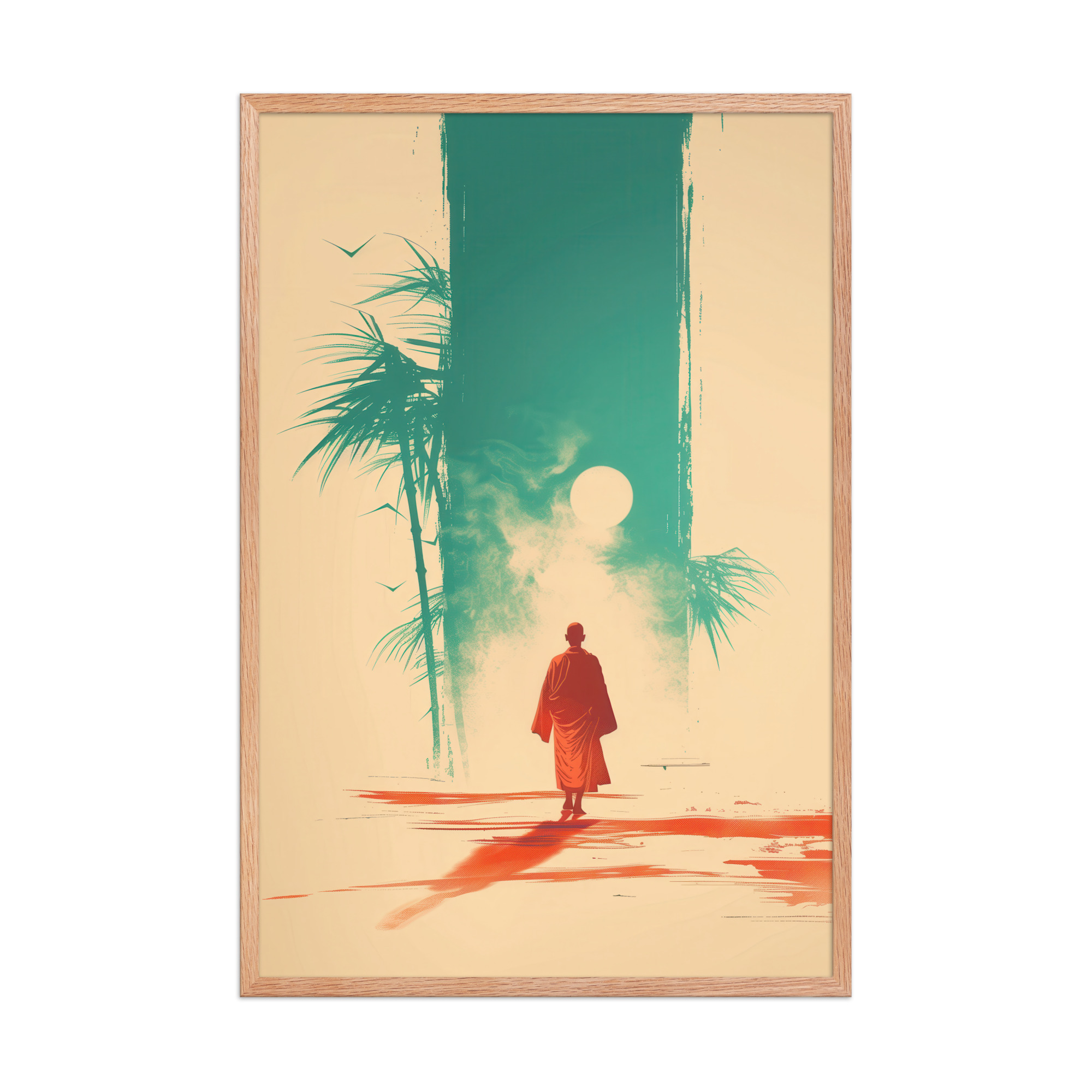 Solitary Monk – Bamboo Journey Japandi Zen Wall Art – Framed Poster - Image 16