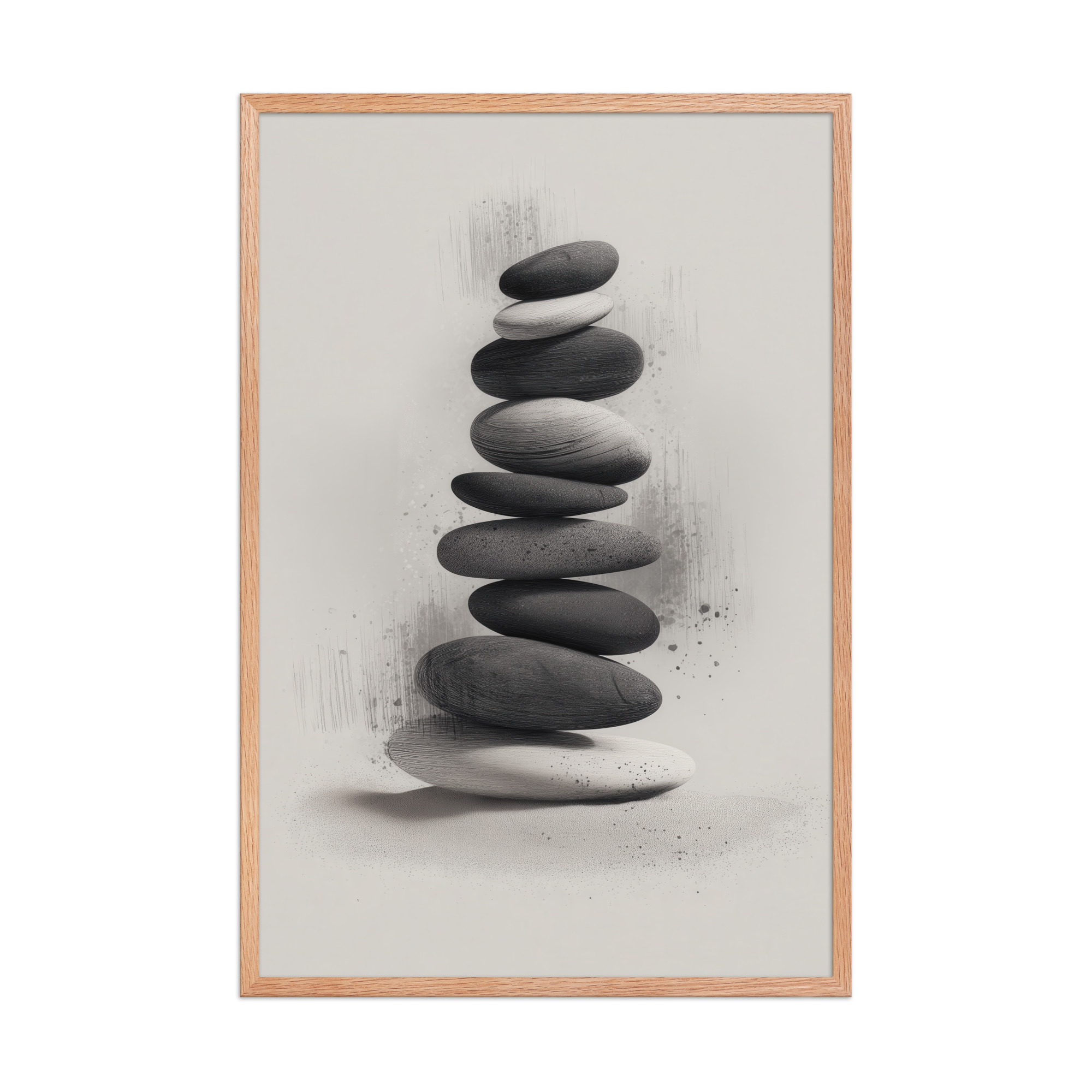 Balanced Stillness – Stacked Stones II Modern Monochrome Zen Wall Art – Framed Poster - Image 16