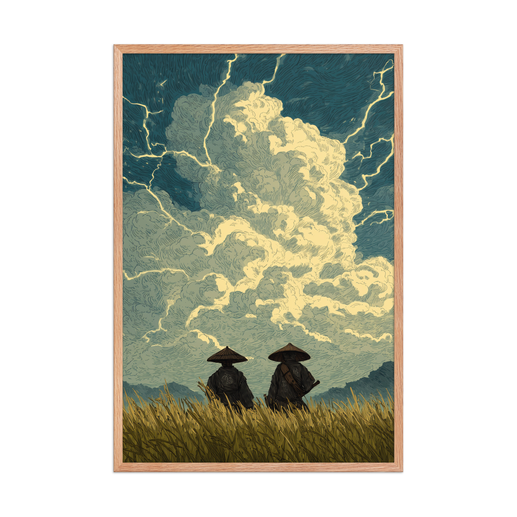 Before the Storm – Ukiyo-e Samurai Watchers Landscape Wall Art – Framed Poster - Image 14