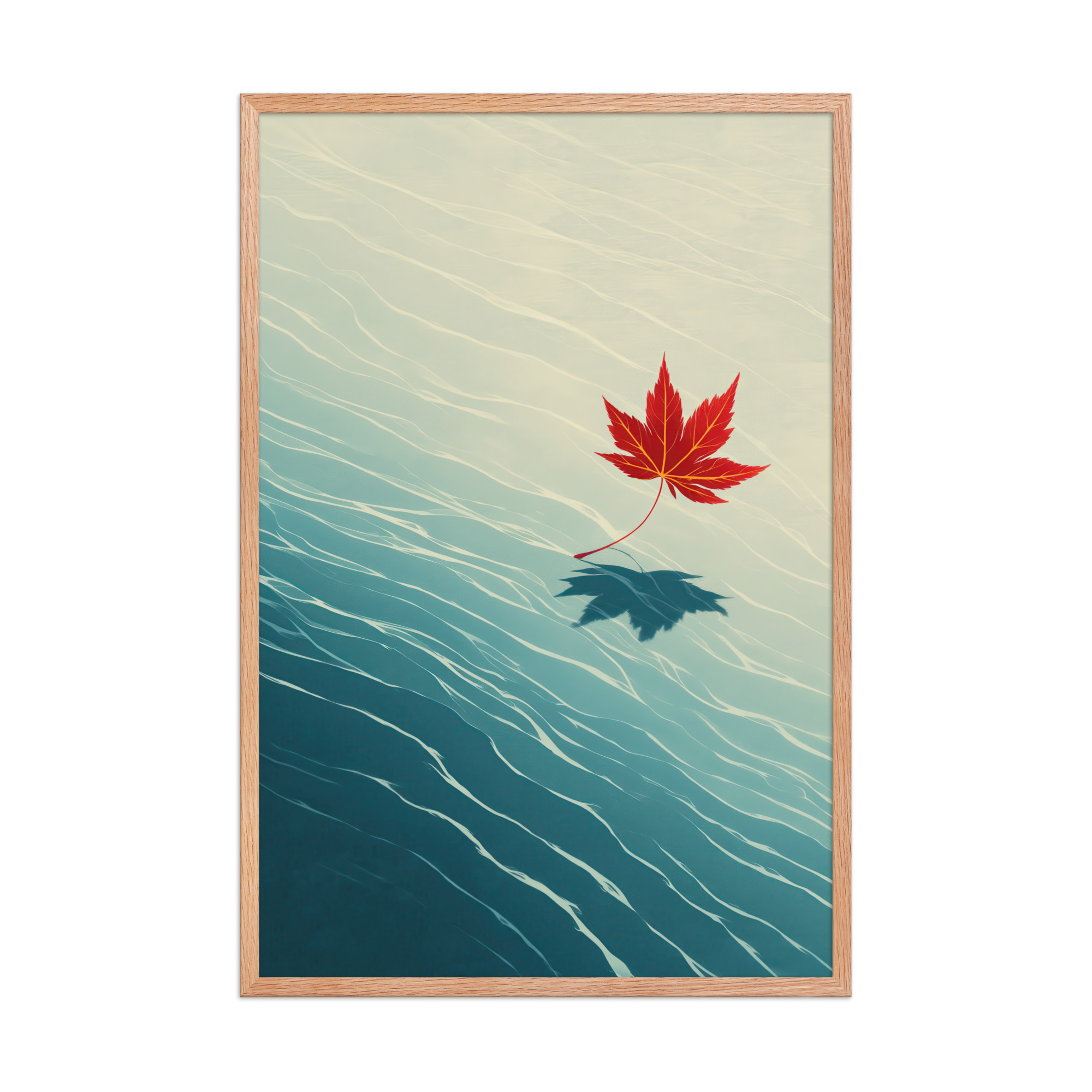 Floating Maple I – Red Leaf on Water Ukiyo-e Wall Art – Framed Poster - Image 16