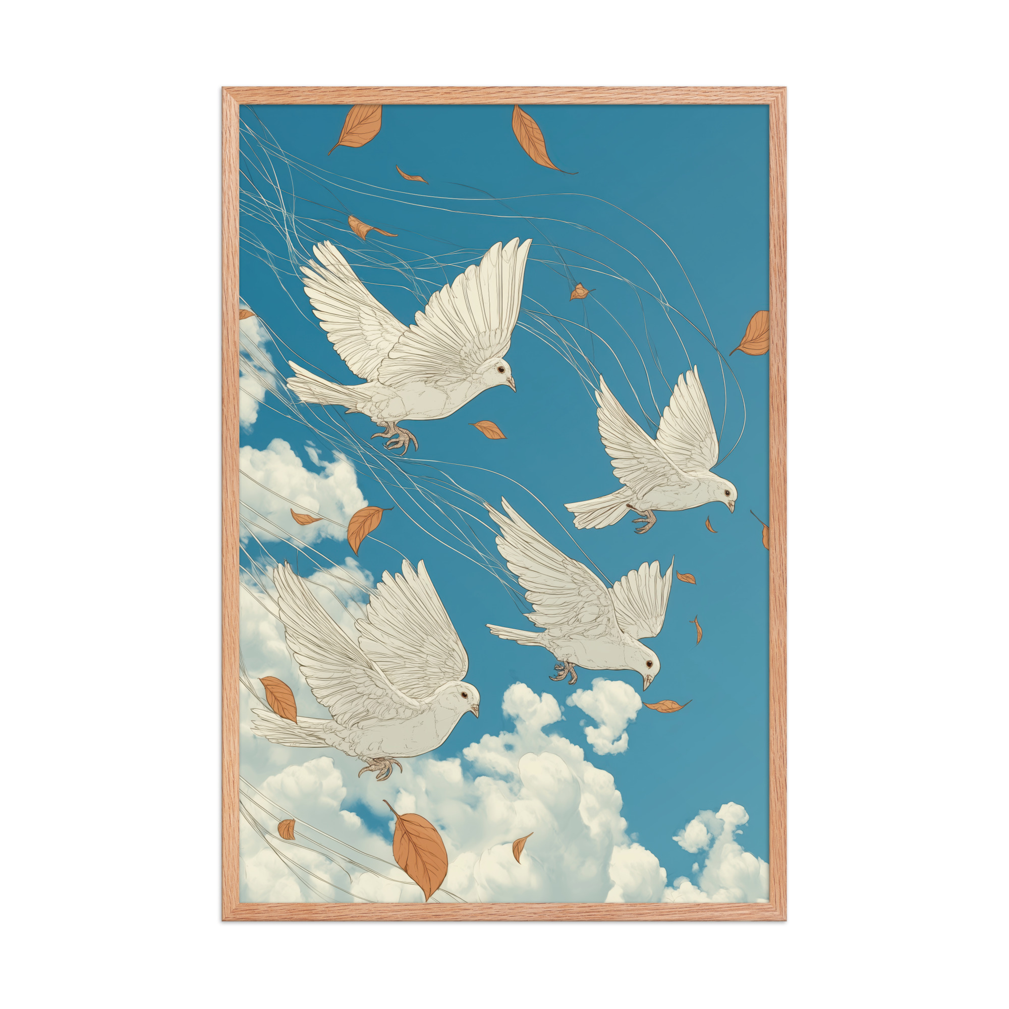 White Doves in Wind (Hokusai) – Autumn Leaves in Flight Ukiyo-e Wall Decor – Framed Poster - Image 12
