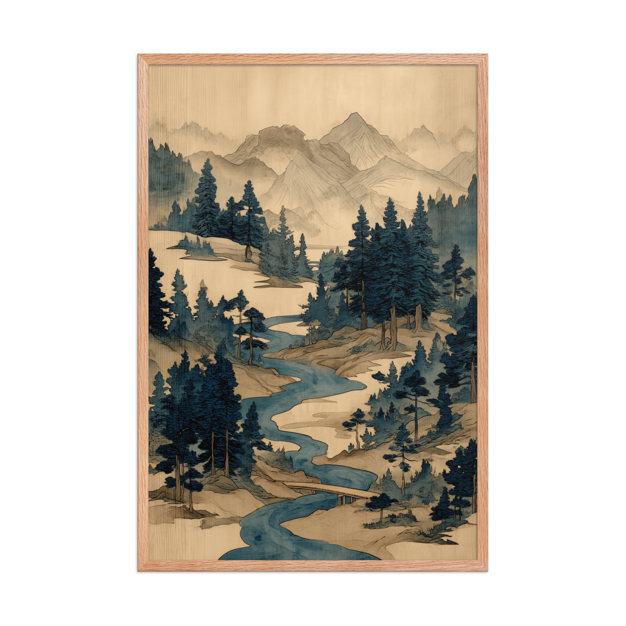 Winding River Pines – Ukiyo-e Mountain Stream Landscape Wall Art – Framed Poster - Image 16