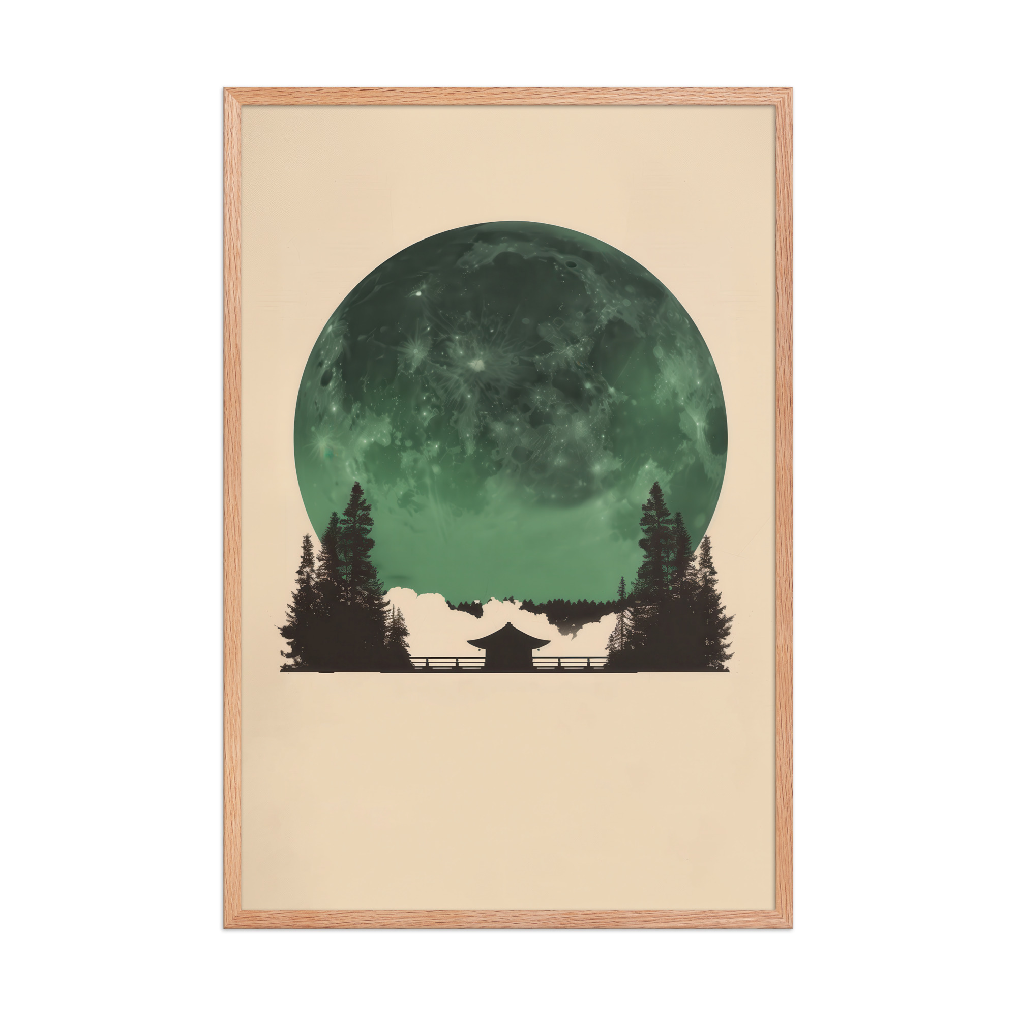 Emerald Moon Temple — Japandi Silhouette Wall Art — Framed Poster - Image 16