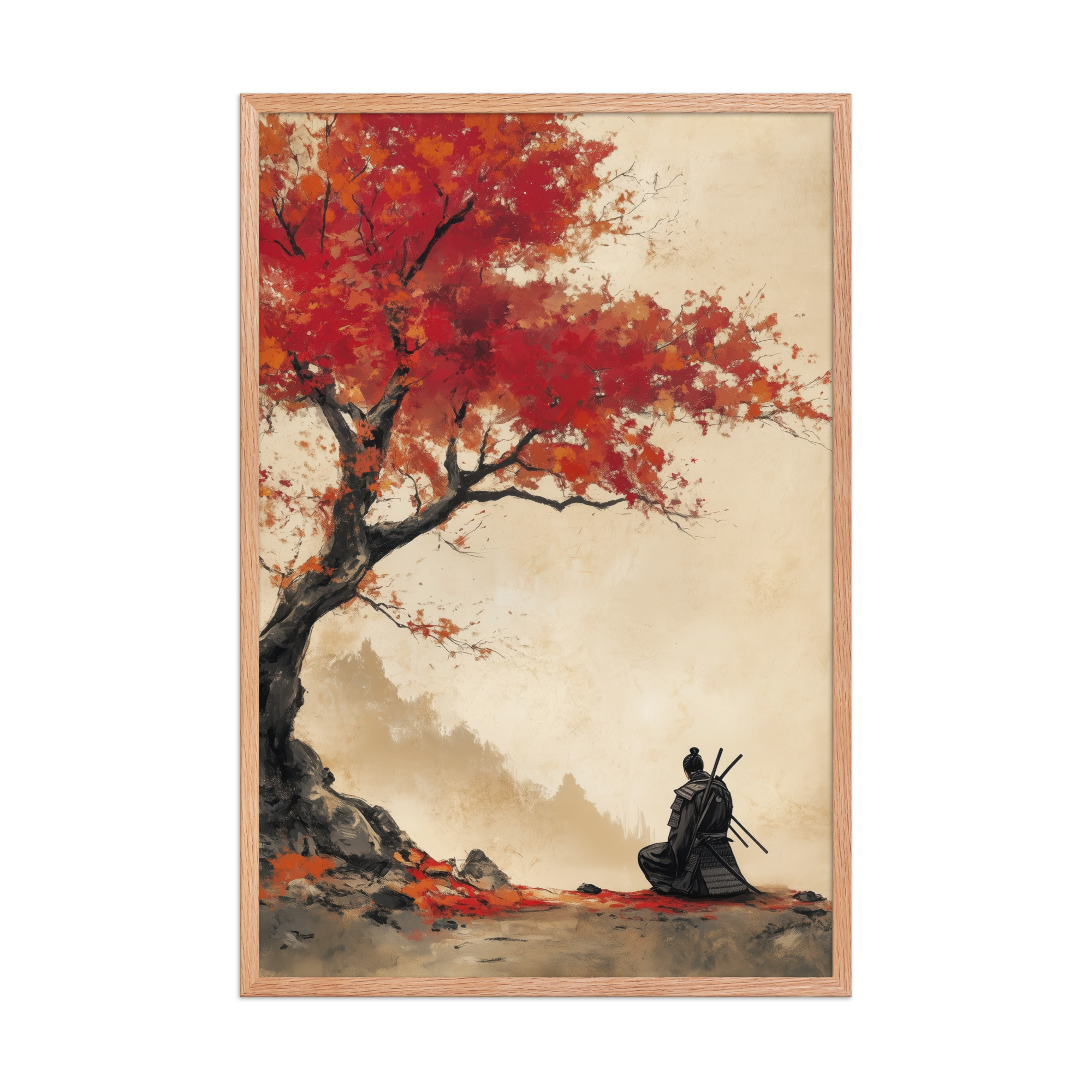Autumn Warrior – Samurai Beneath Crimson Maple Leaves Wall Decor – Framed Poster - Image 12