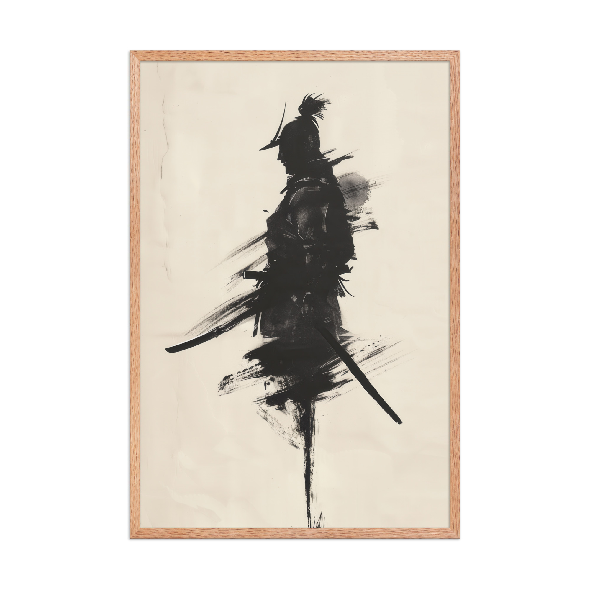 Shadowed Warrior – Sumi-e Silhouette of a Lone Samurai Wall Decor – Framed Poster - Image 16