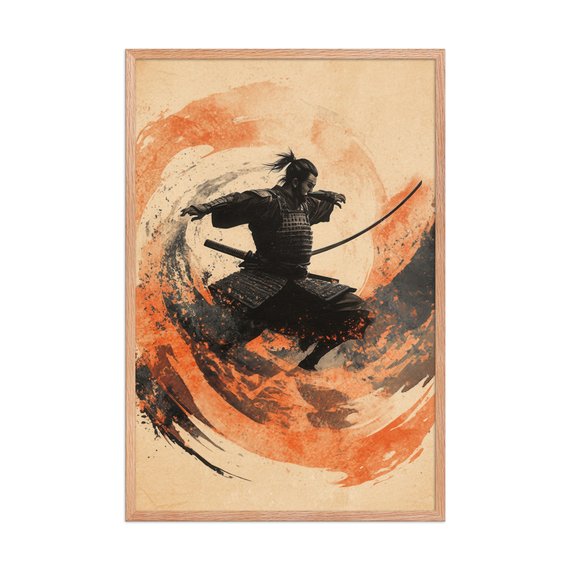 Samurai Swirl – Brush-Stroke Motion and Warrior Focus Wall Decor – Framed Poster - Image 8
