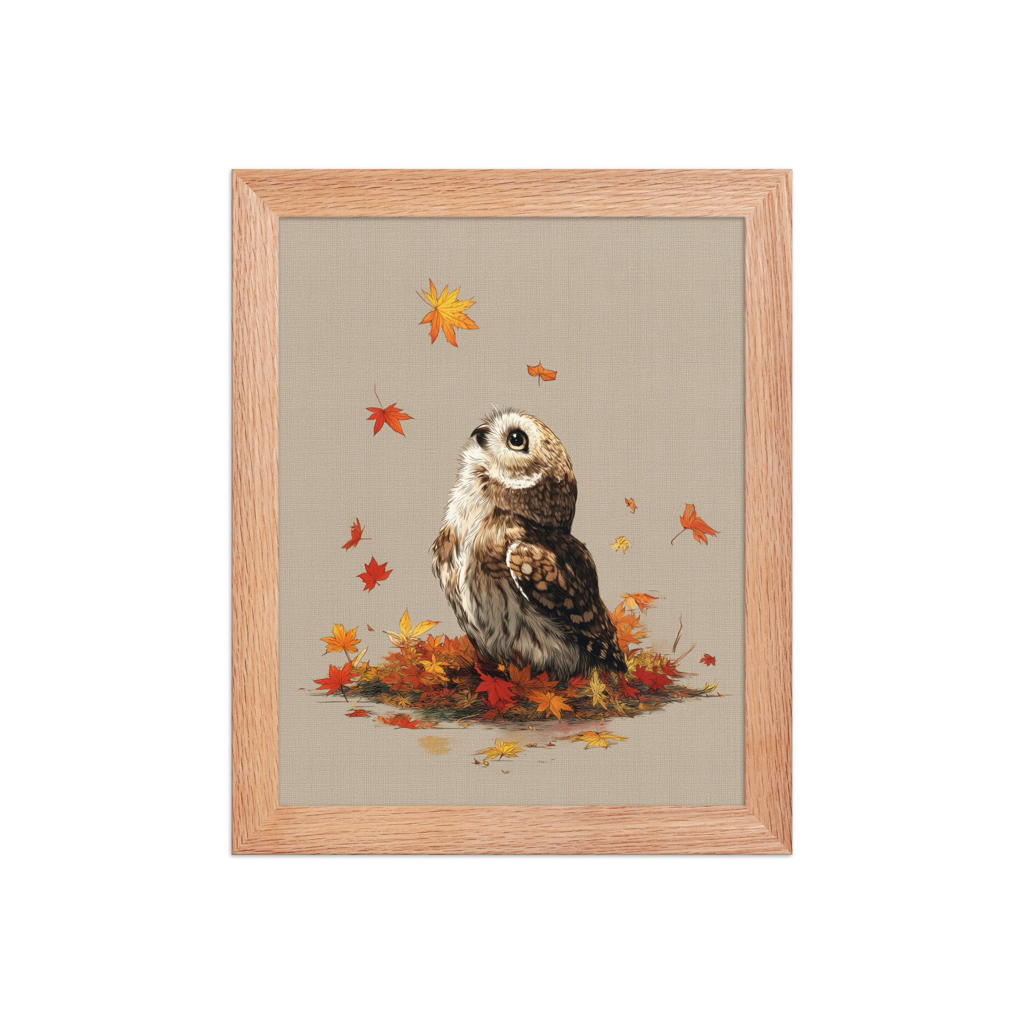 Autumn Gaze Owl — Owl Illustration with Falling Leaves Wall Art — Framed Poster - Image 6