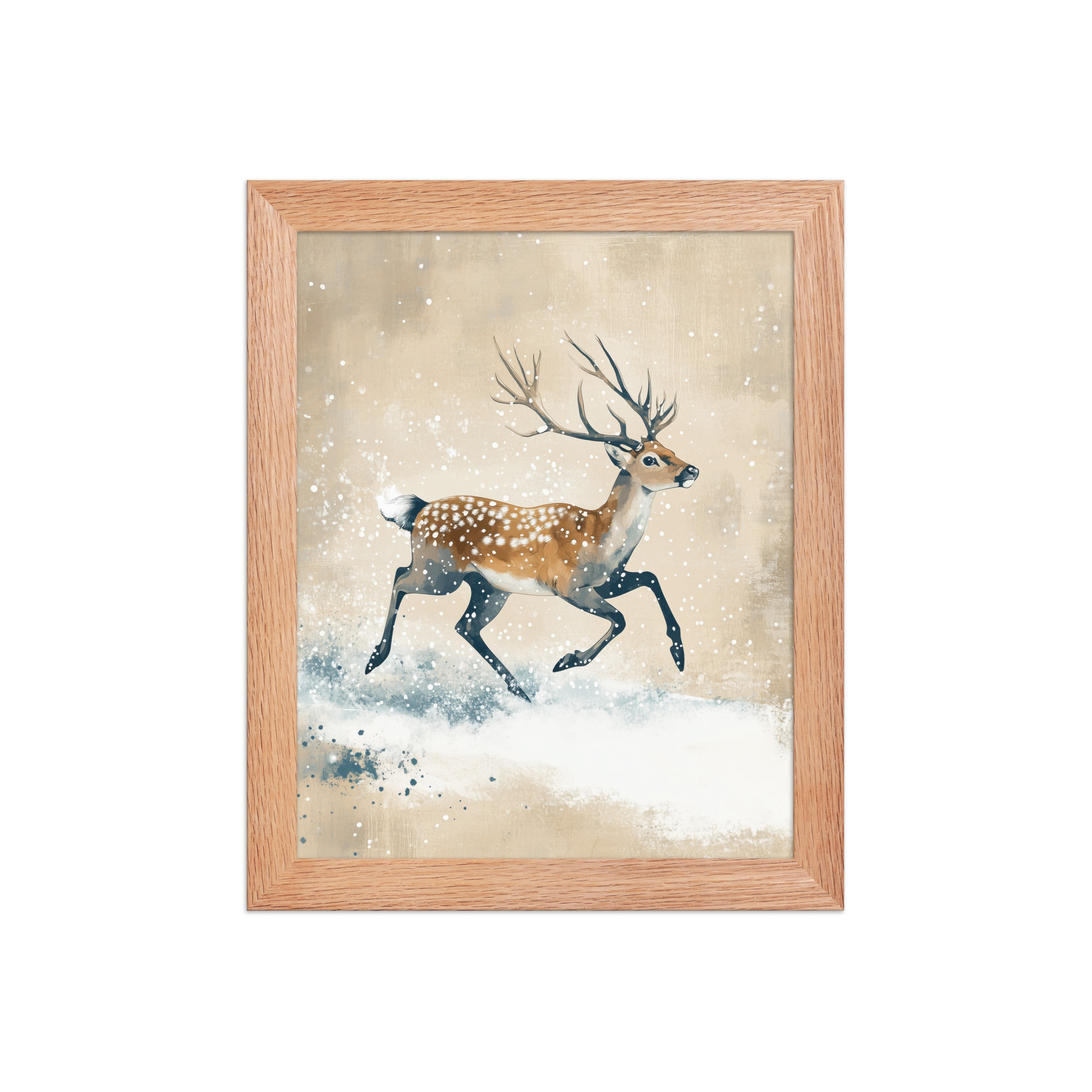 Running Deer in Winter Snow — Modern Wildlife Wall Art — Framed Poster - Image 9