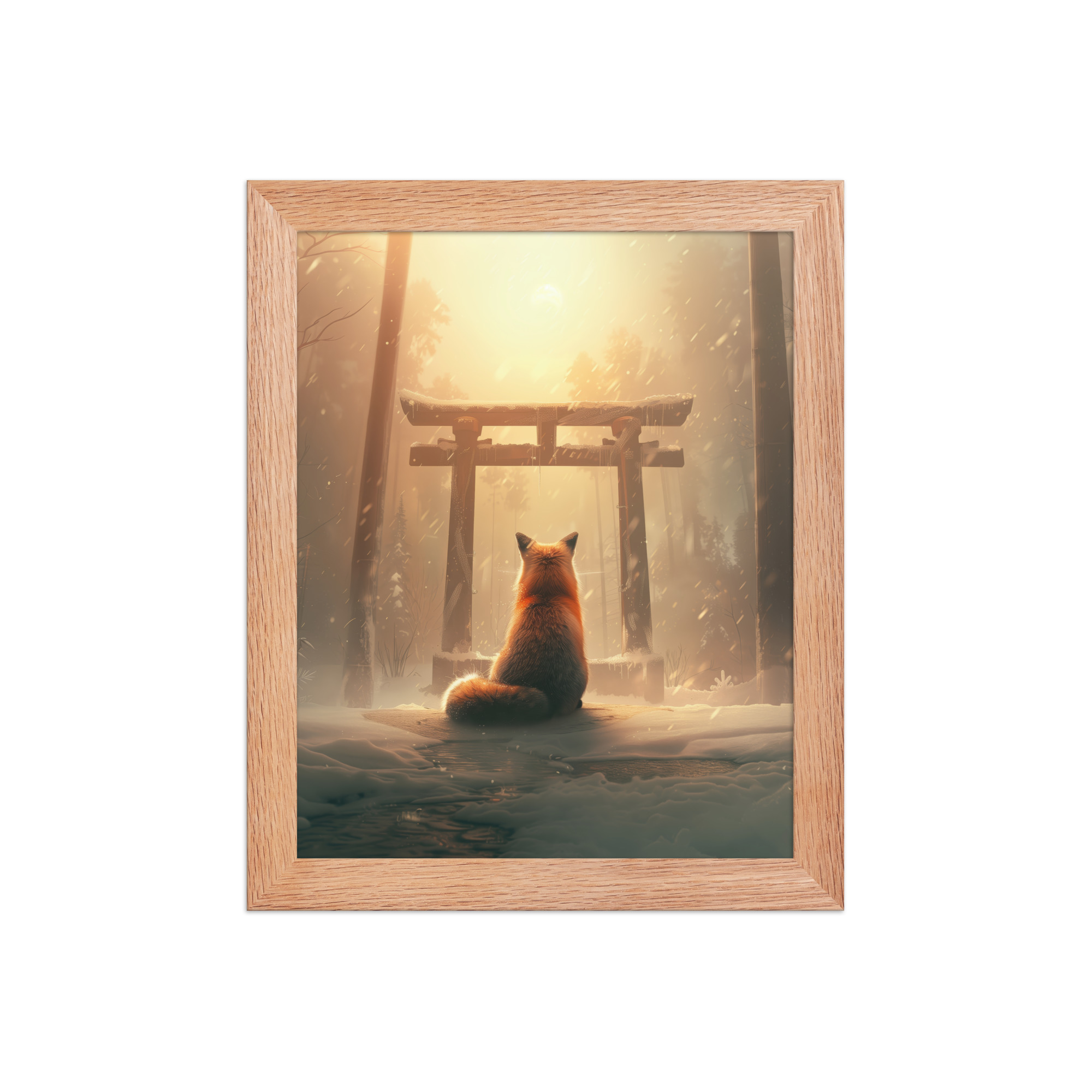 Fox Spirit at Torii — Cinematic Fox in Snowy Shrine Light Wall Decor — Framed Poster - Image 9