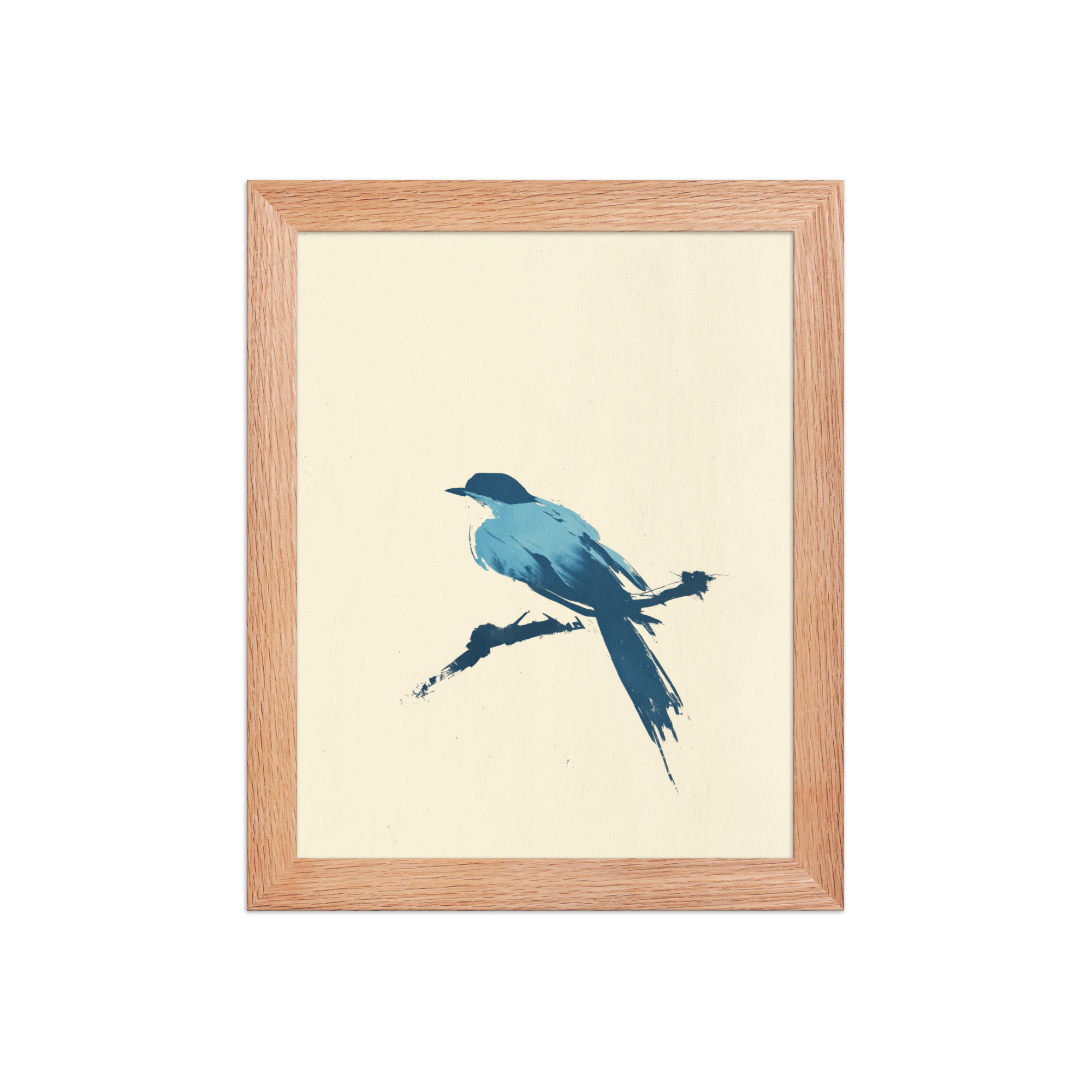 Bluebird Perch — Minimal Brush Bird on Branch Wall Decor — Framed Poster - Image 9