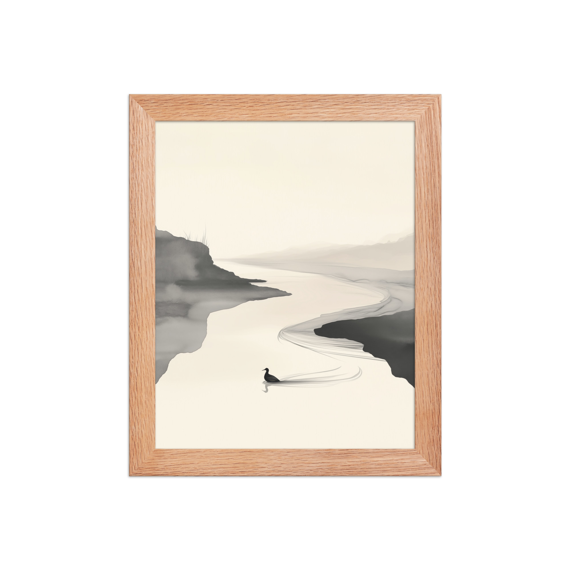 Tranquil River Flow — Minimal Ink Landscape Wall Decor — Framed Poster - Image 9
