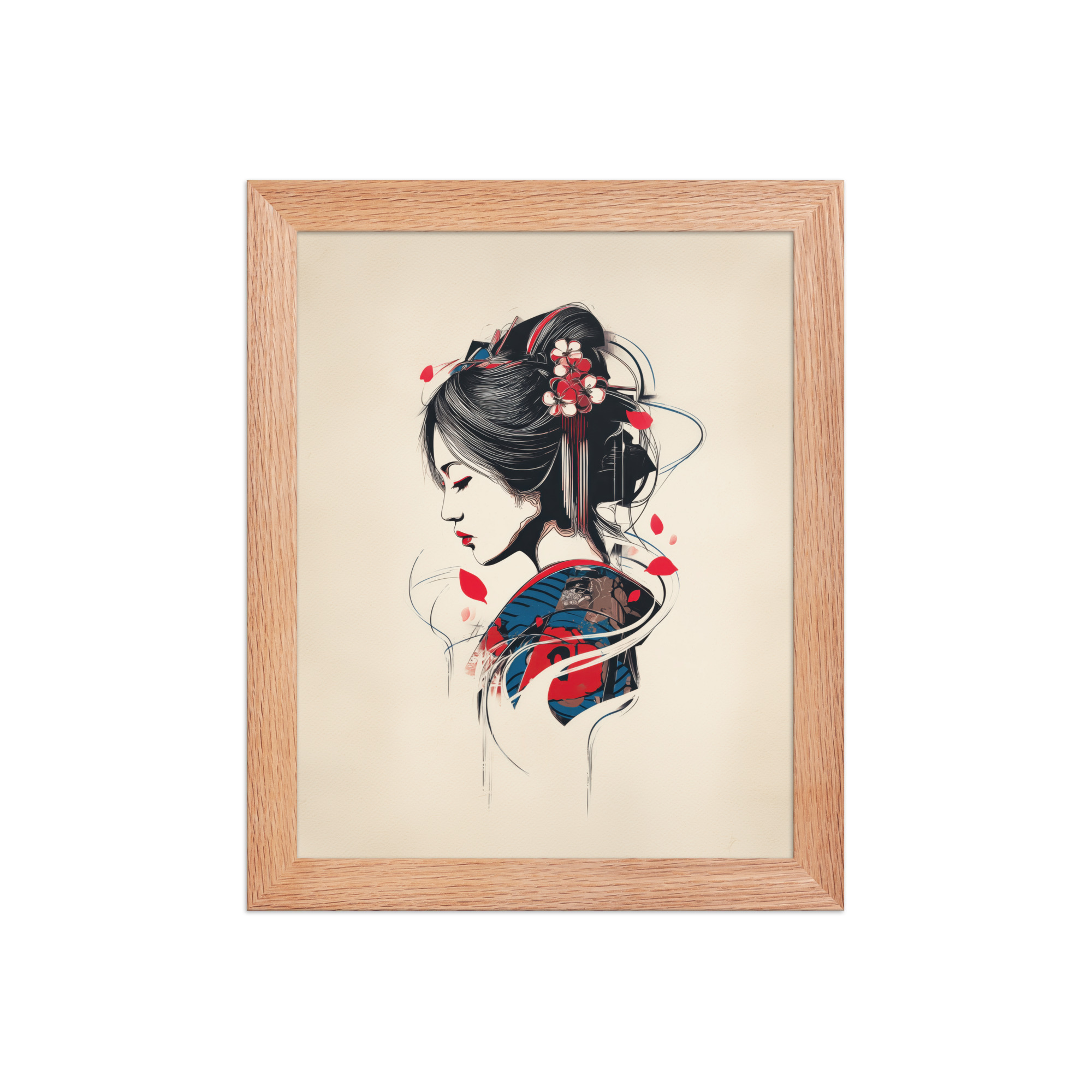 Petals of Silence — Ukiyo-e Inspired Geisha Illustration Wall Art — Framed Poster - Image 9