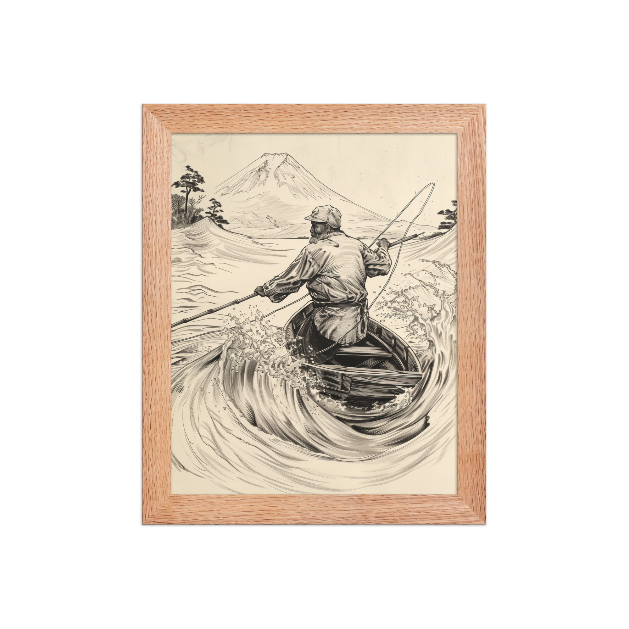 Fisherman of Mount Fuji — Japanese Woodblock Style Wall Art — Framed Poster - Image 8