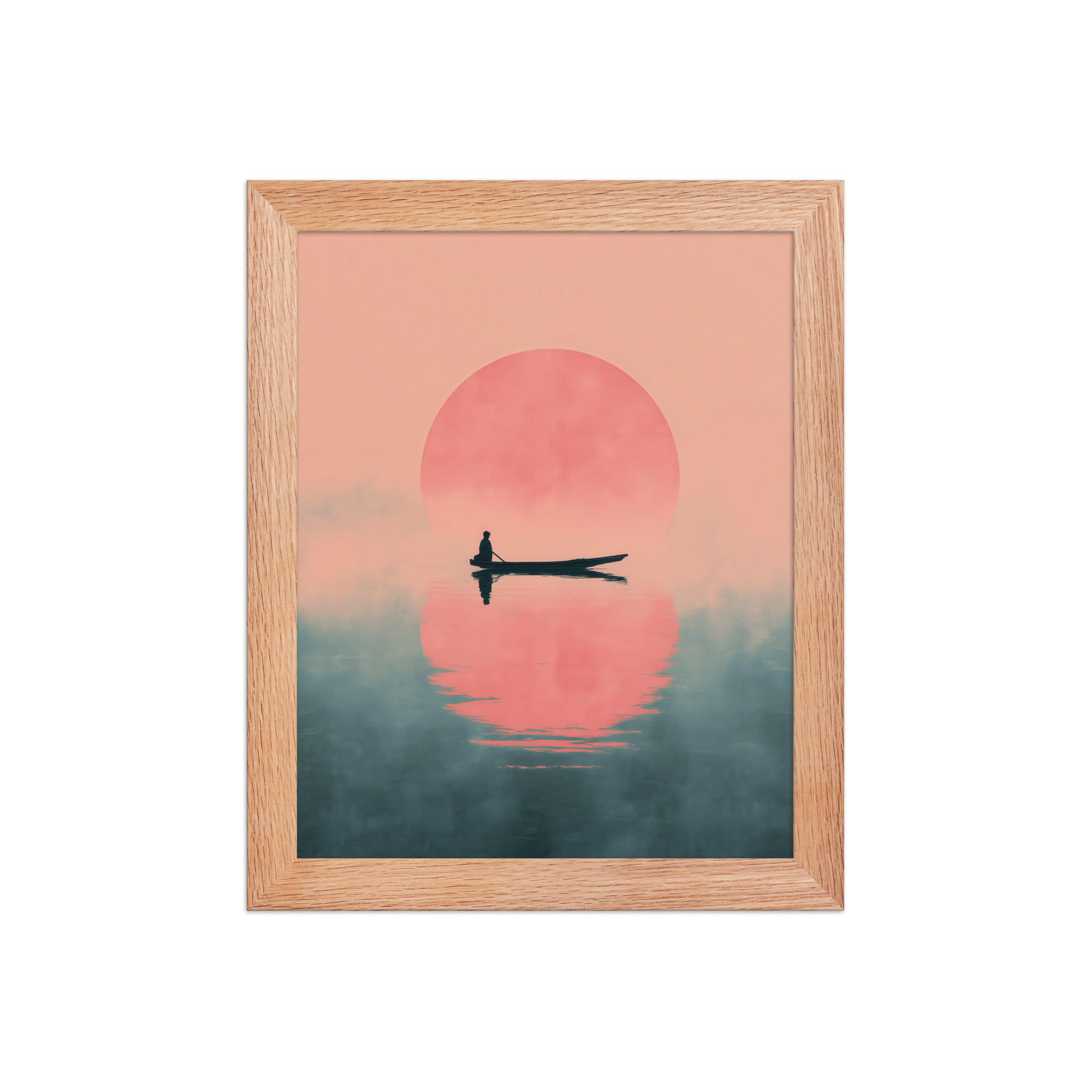 Fisherman in Misty Dawn — Minimal Sunrise Boat Wall Art — Framed Poster - Image 9