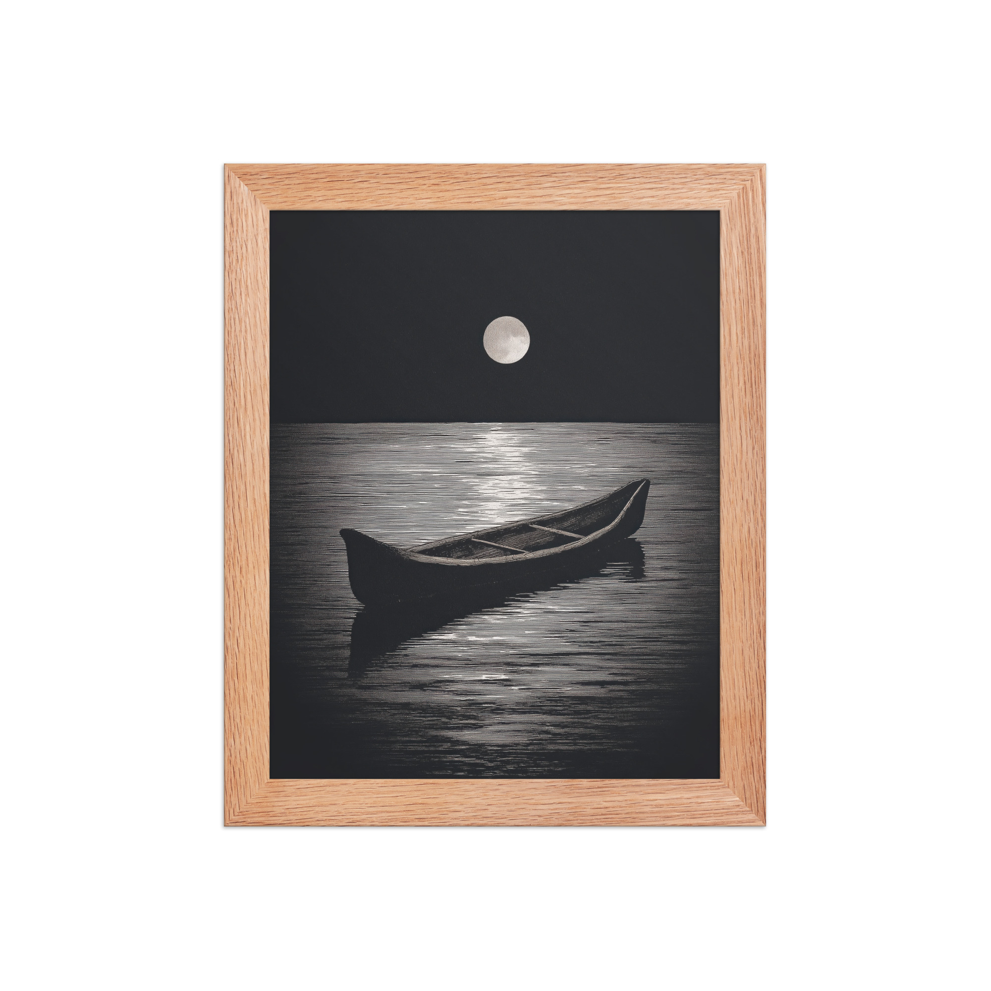 Moonlit Canoe II — Minimal Silver Moon Night Wall Art — Framed Poster - Image 9