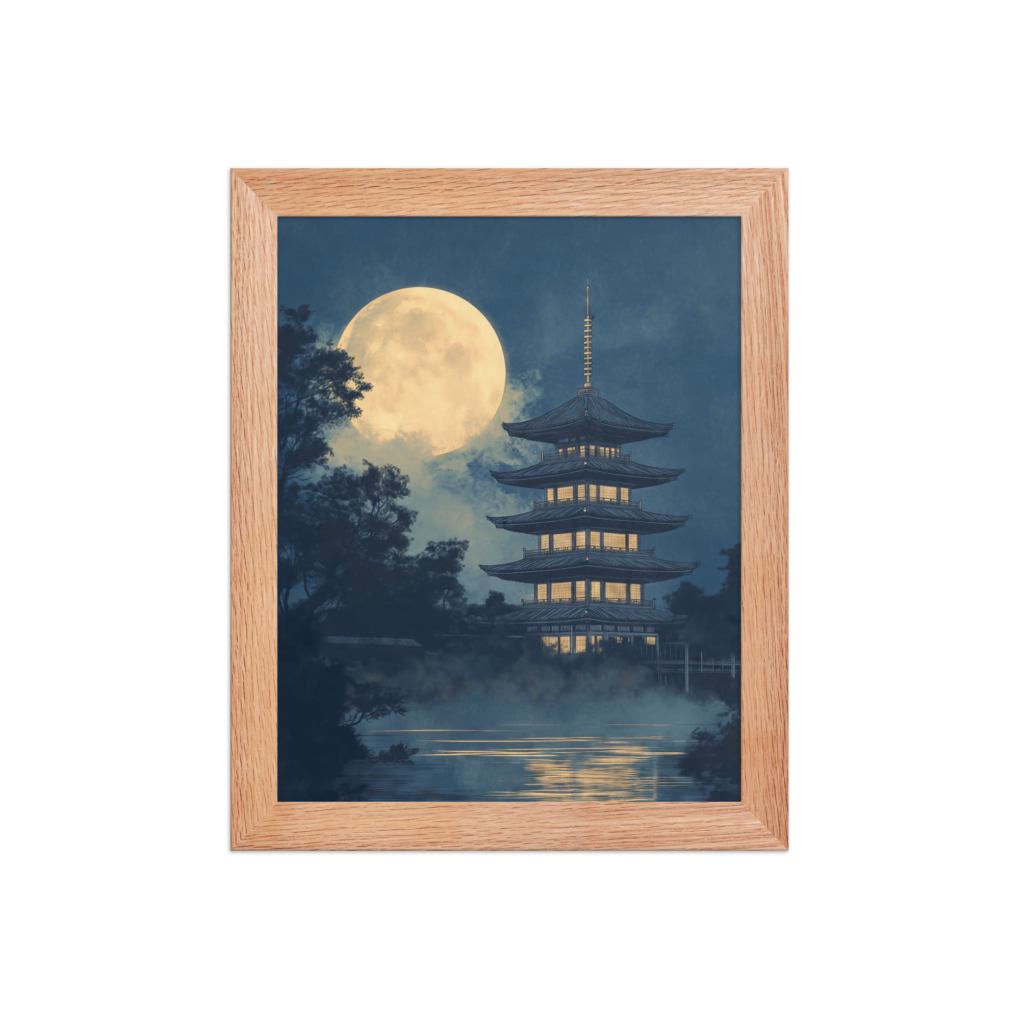 Moonlit Pagoda — Japanese Temple, Night Landscape Wall Art — Framed Poster - Image 9
