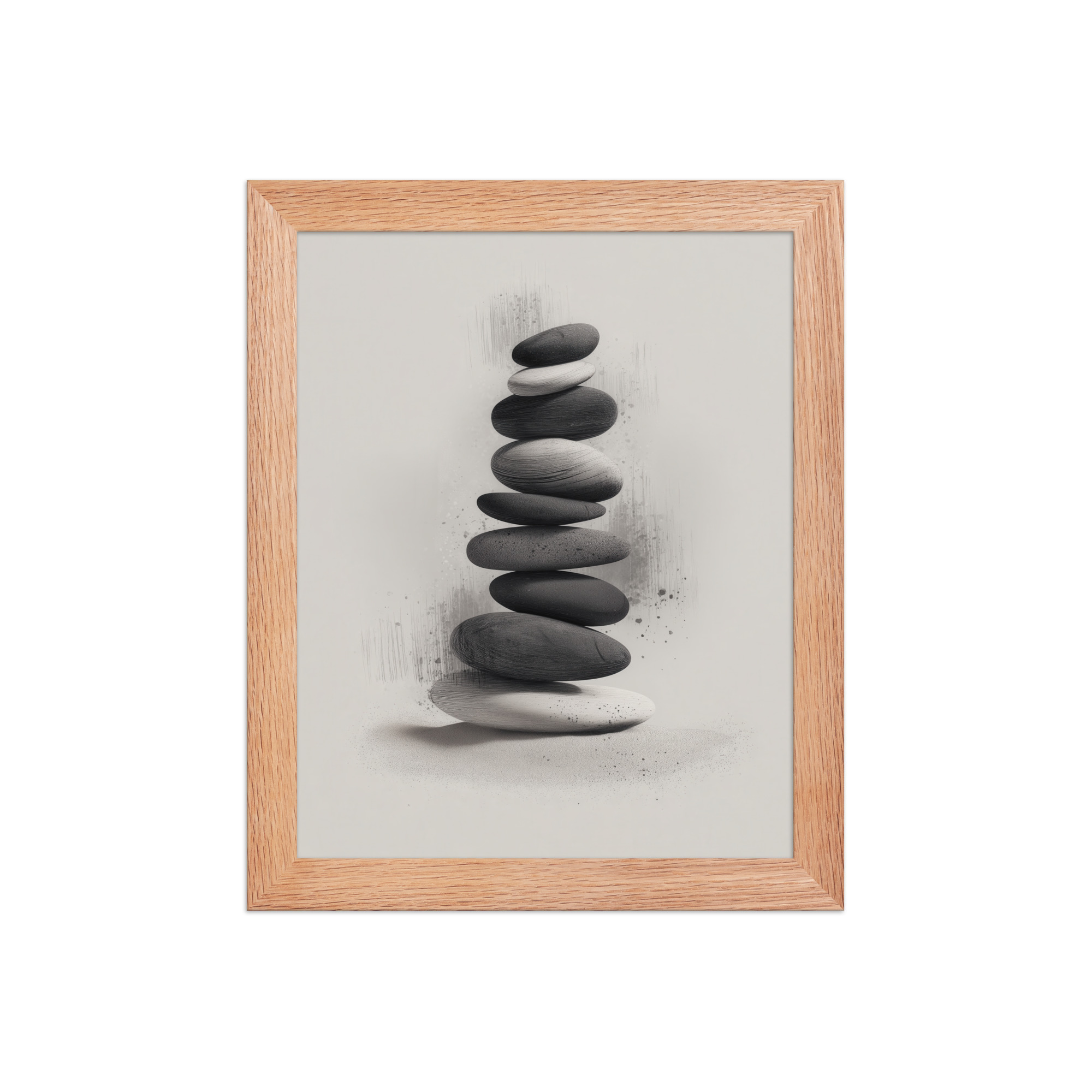 Balanced Stillness – Stacked Stones II Modern Monochrome Zen Wall Art – Framed Poster - Image 9