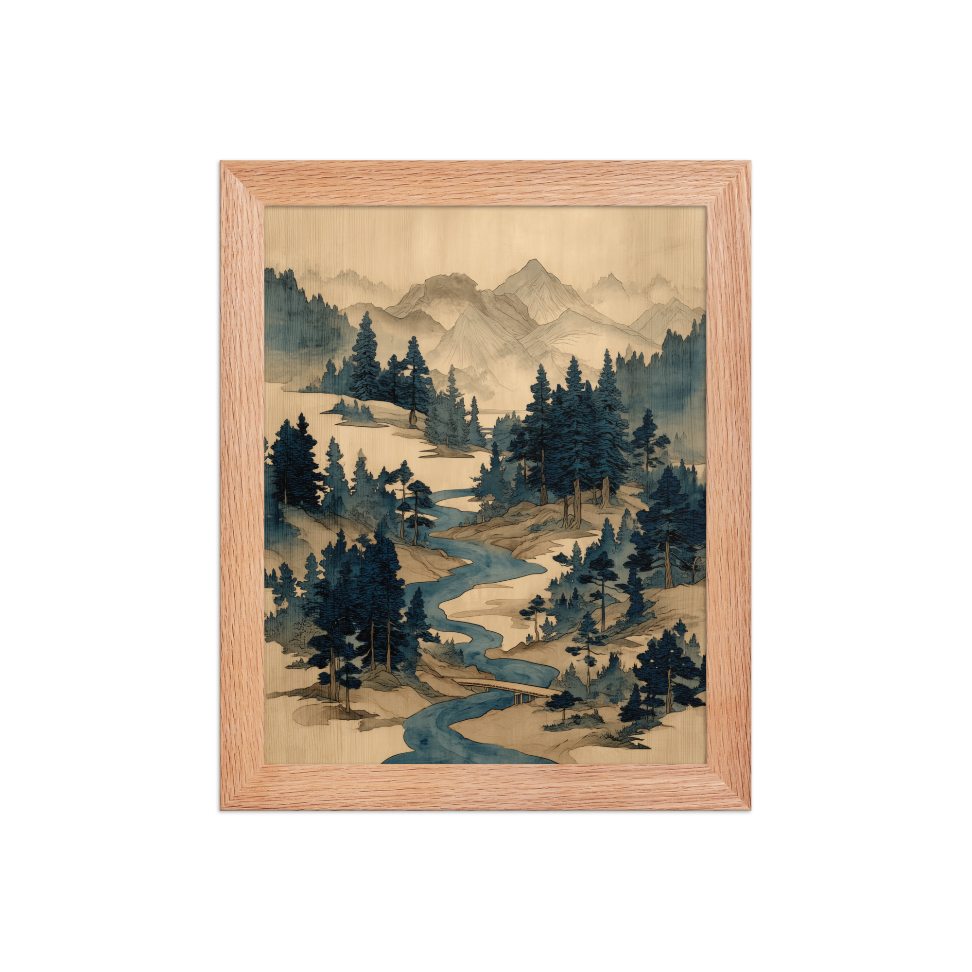 Winding River Pines – Ukiyo-e Mountain Stream Landscape Wall Art – Framed Poster - Image 9