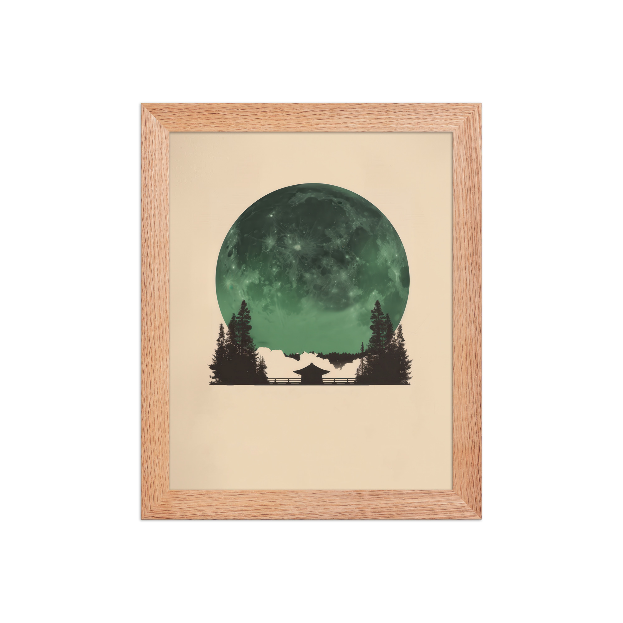 Emerald Moon Temple — Japandi Silhouette Wall Art — Framed Poster - Image 9