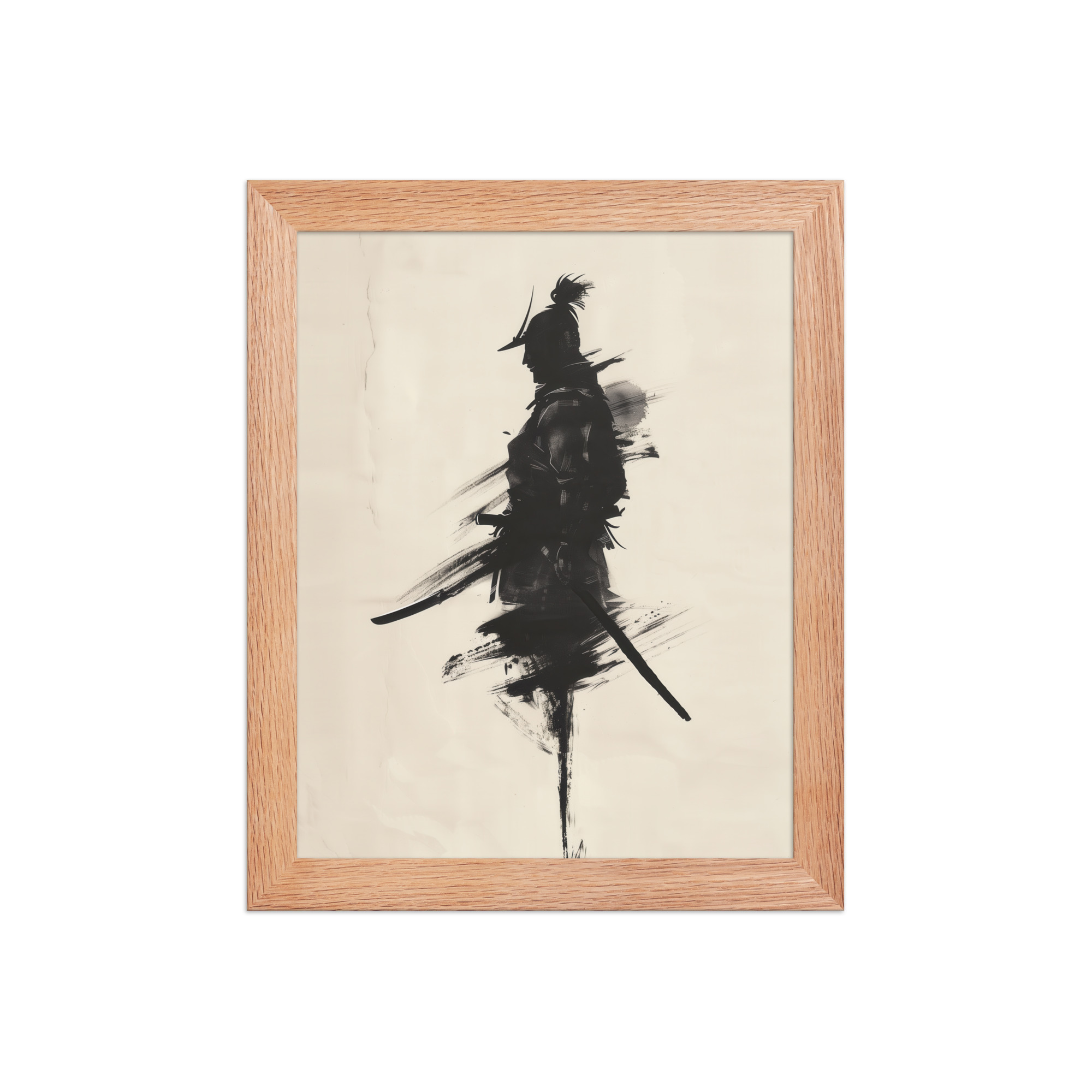 Shadowed Warrior – Sumi-e Silhouette of a Lone Samurai Wall Decor – Framed Poster - Image 9