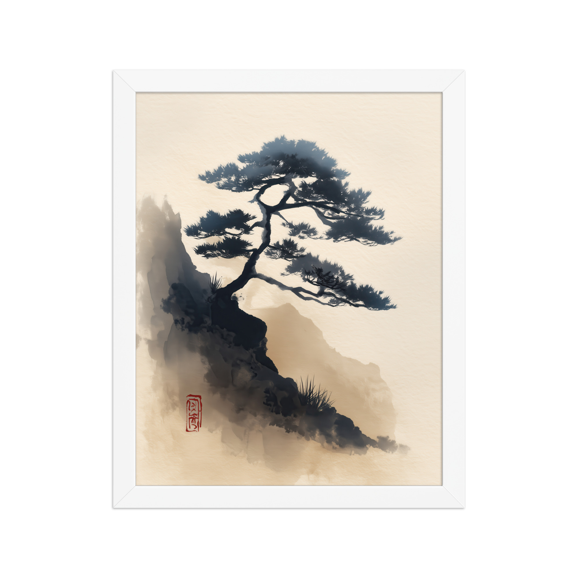 Mountain Pine in Soft Ink — Sumi-e Japanese Landscape Wall Decor — Framed Poster - Image 15