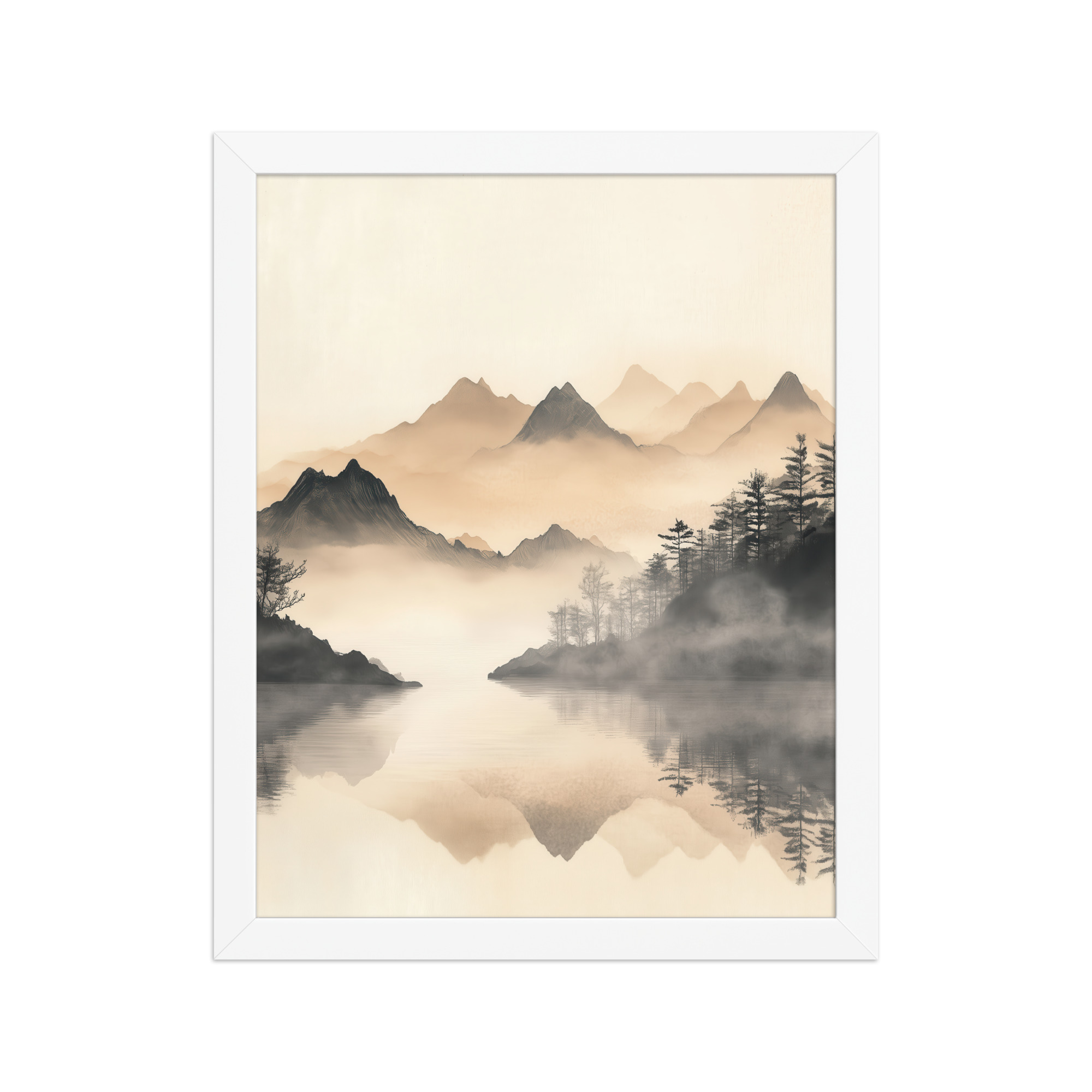Misty Mountain Reflection — Japandi Lake Landscape Wall Decor — Framed Poster - Image 15