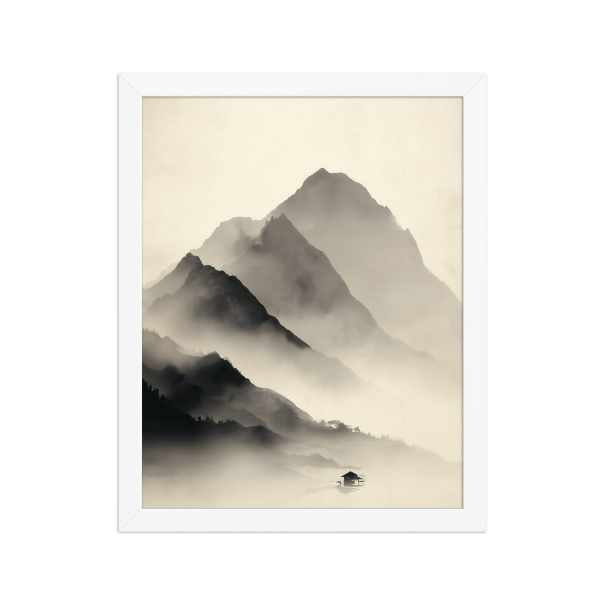 Misty Mountain Layers — Neutral Japandi Landscape Wall Art — Framed Poster - Image 15