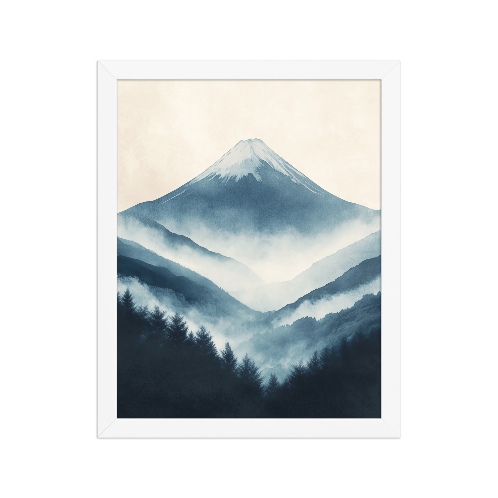 Misty Peaks — Indigo Japandi Mountain Wall Art — Framed Poster - Image 15