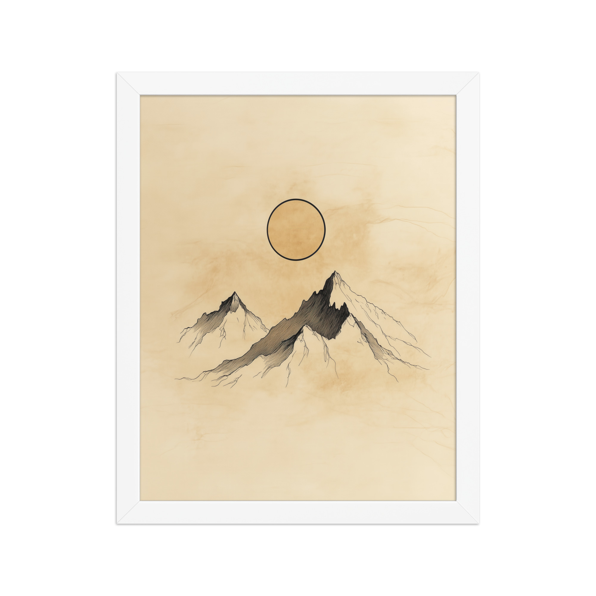 Twin Peaks and Silent Sun — Minimal Ink Mountain Study Landscape Art — Framed Poster - Image 15